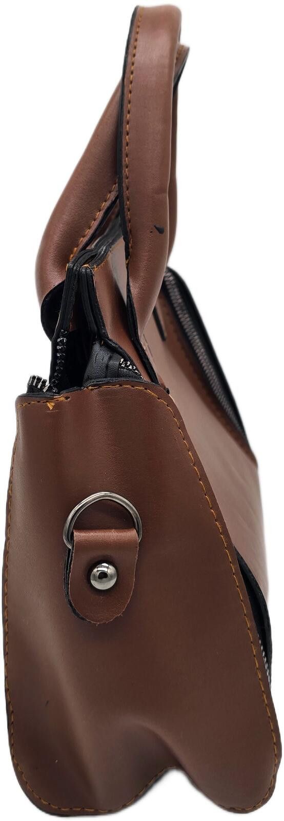 The Unbranded Brand Brown Faux Leather Handbag with Dual Zipper Detail Size ONE SIZE - 5 Thumbnail