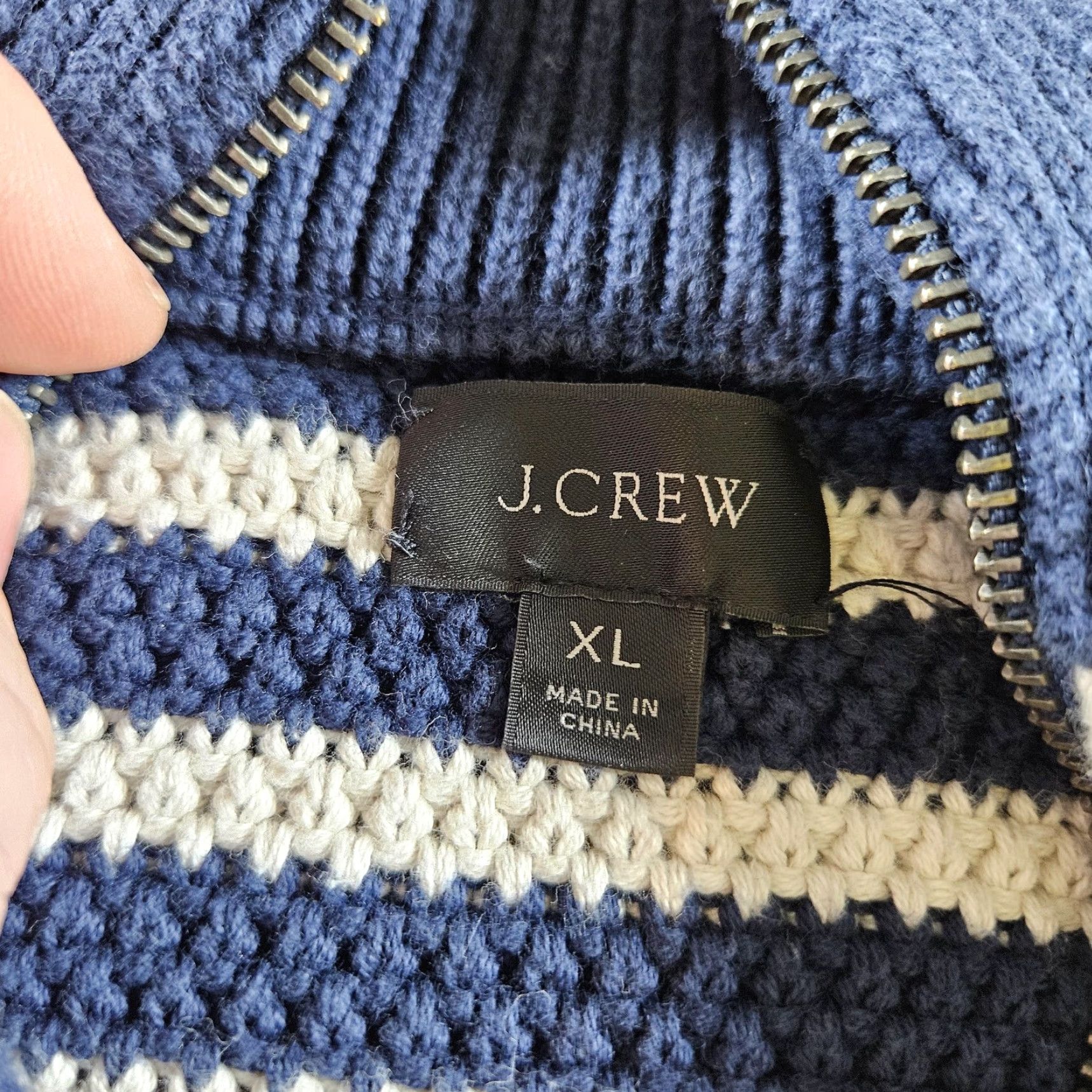J.Crew J.Crew Sweater Mens XL Blue White Stripe Cotton Chunky Knit 1/4 Zip Mock Neck Size US XL / EU 56 / 4 - 4 Thumbnail