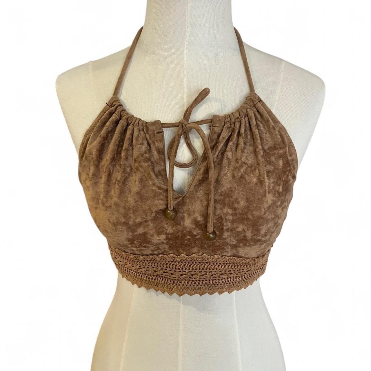 Other suede padded halter top with beaded detail & adjustable tie Size S / US 4 / IT 40 - 4 Thumbnail