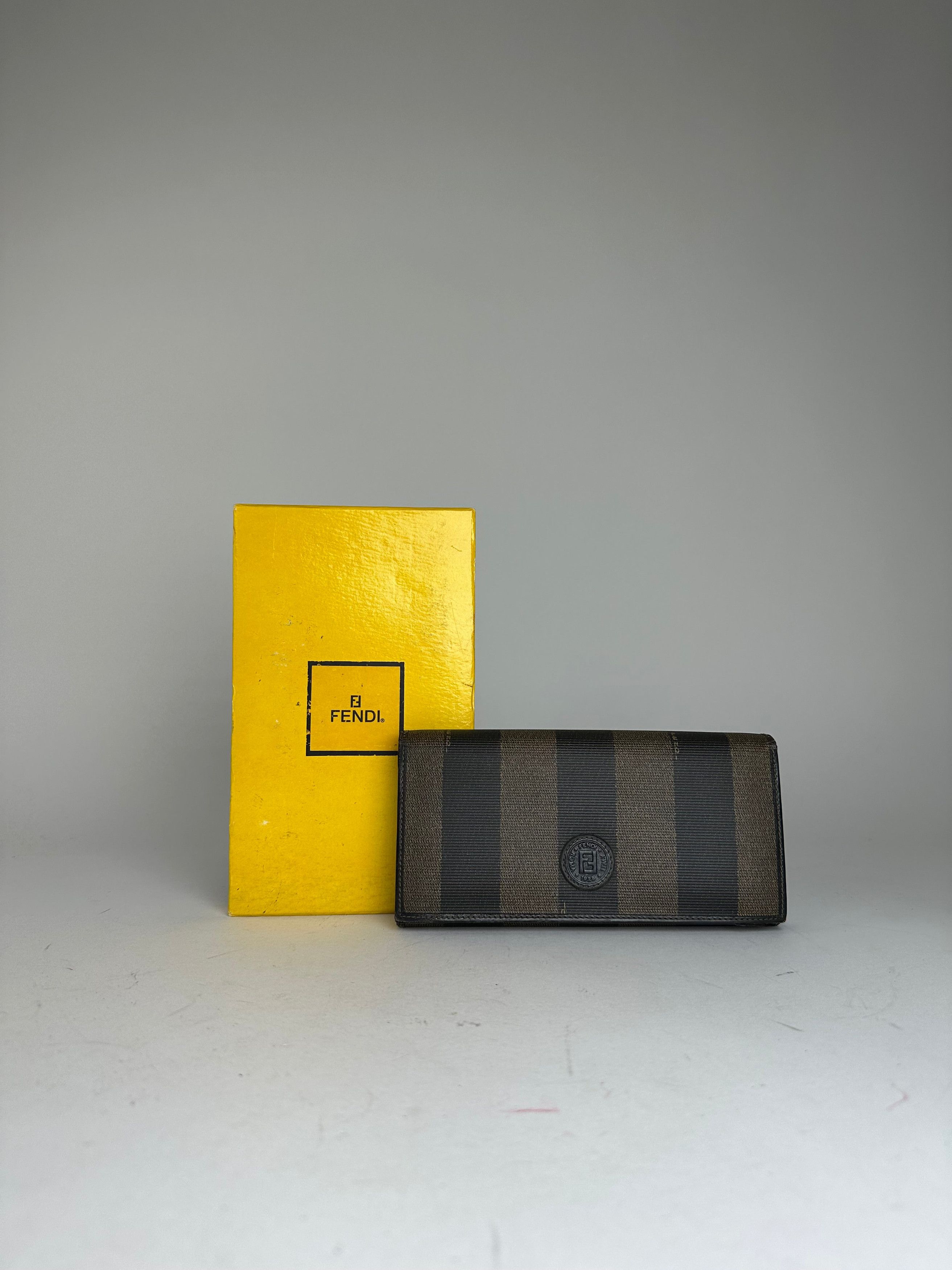 Fendi Vintage Pequin Stripe Coated Canvas Long Wallet Brown Black Size ONE SIZE - 1 Thumbnail