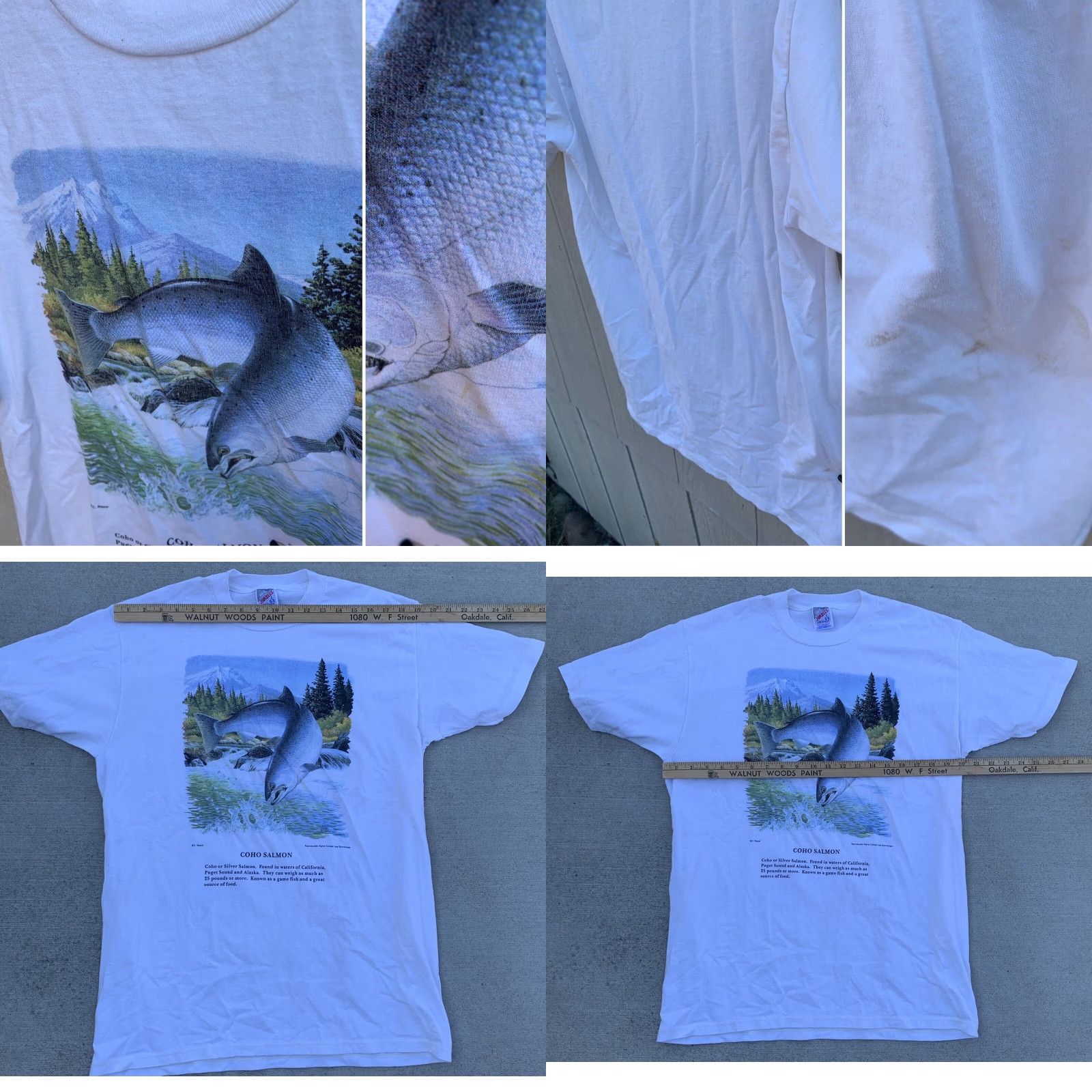 Jerzees VINTAGE Jerzees Coho Salmon T Shirt Men L Graphic Print Crew Neck White 50/50 90s Fish Nature Shirt Size US L / EU 52-54 / 3 - 8 Thumbnail