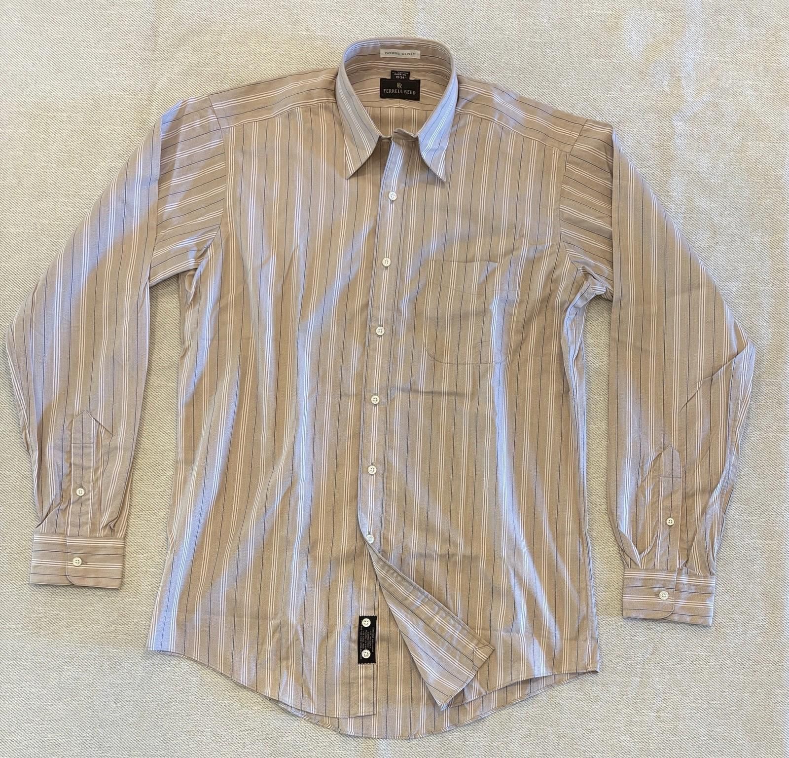 Reed Ferrel Reed Dobbs Cloth Striped Tan Brown Dress Shirt 15-34 Size 38R - 1 Thumbnail