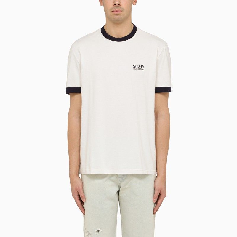 image of Golden Goose White/navy Blue Cotton T-Shirt With Logo, Men's (Size Large)