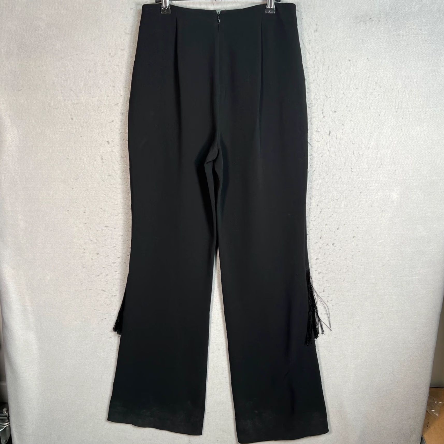 VINTAGE Cinq À Sept Womens Pants Fringed High-Waisted Wide-Leg Black 6 Tricetate Polyester Dress Pants Womens