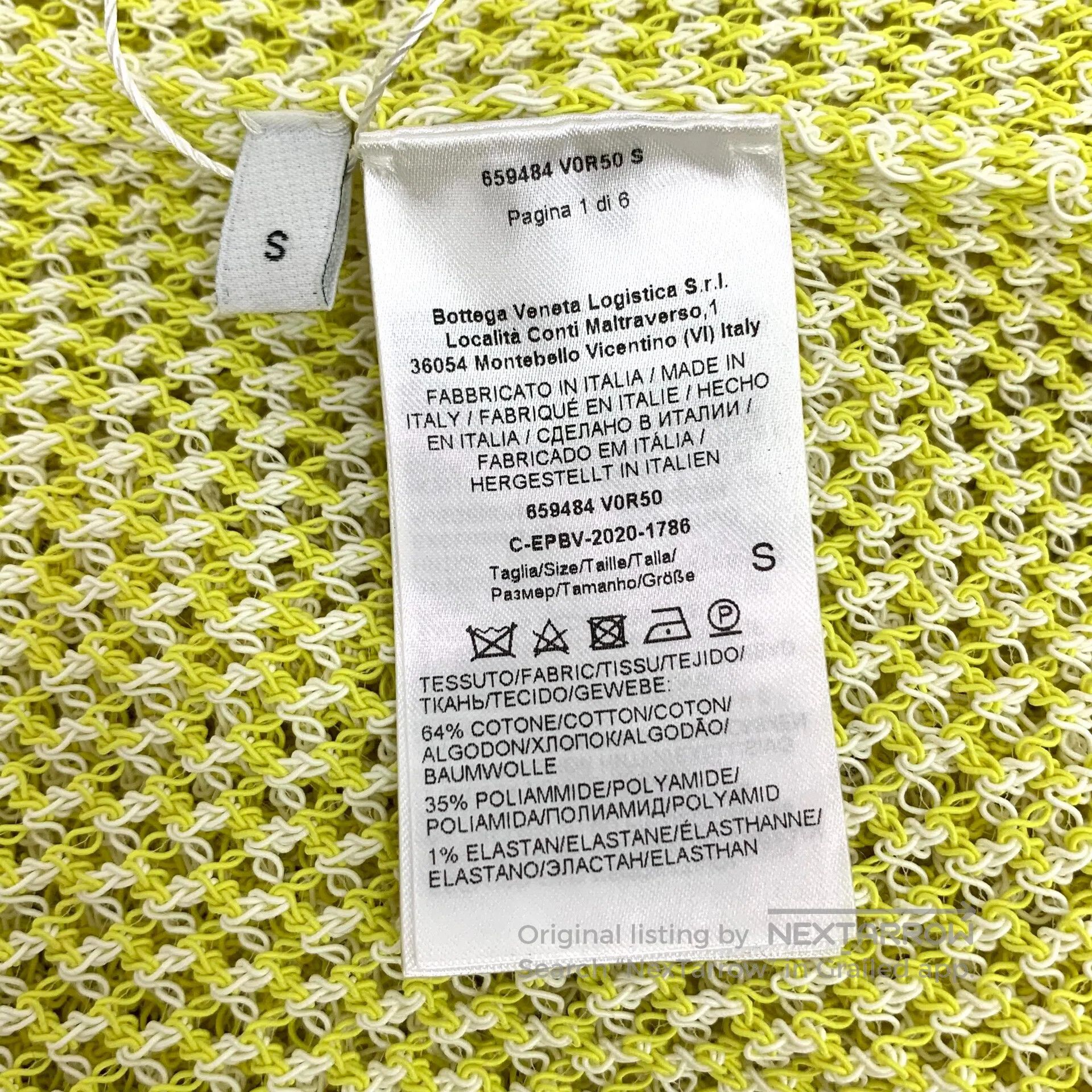 Bottega Veneta Bottega Veneta Yellow Net Knit Cotton Collar Short Sleeve Size S / US 4 / IT 40 - 6 Thumbnail