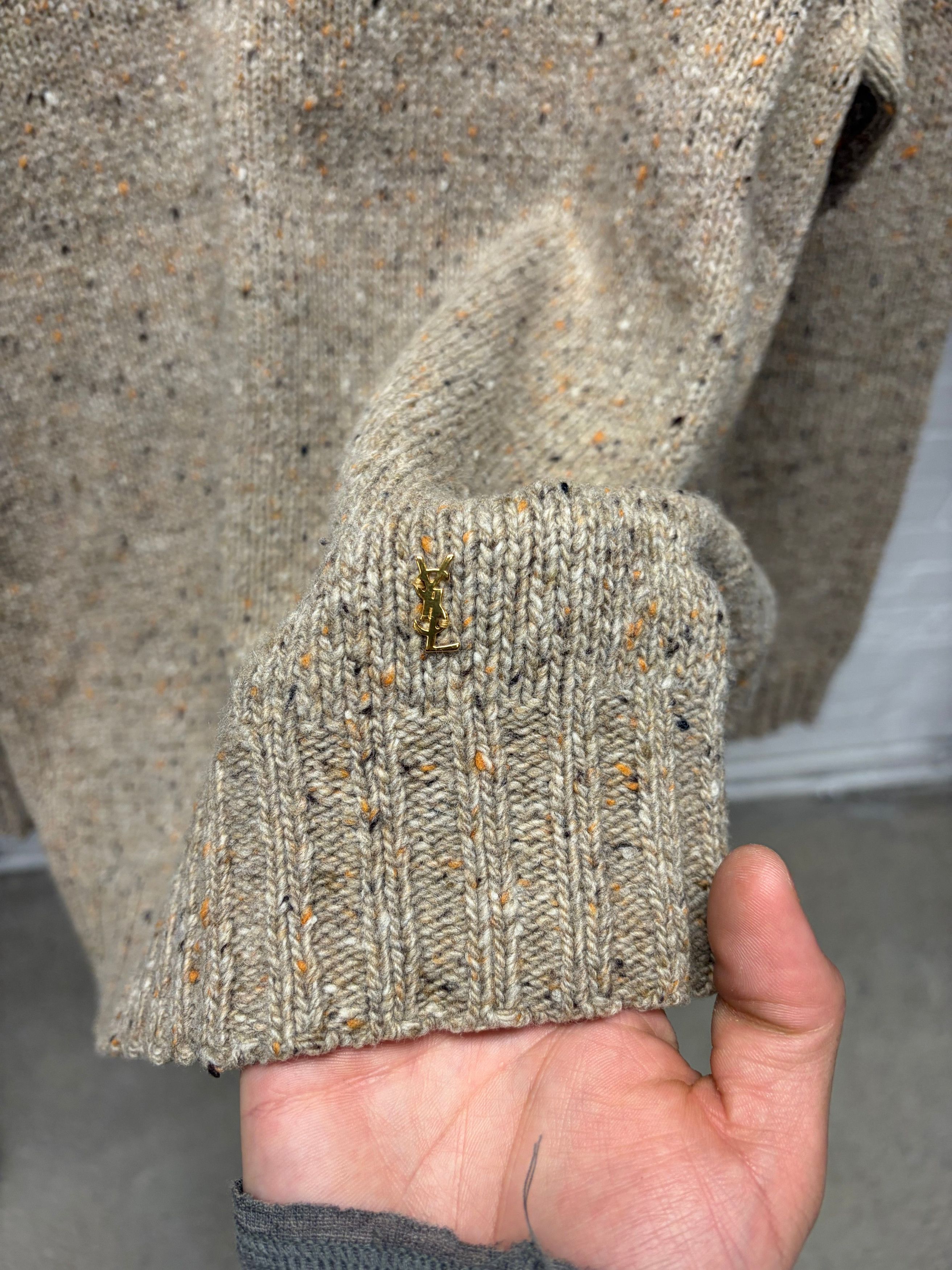 Saint Laurent Paris Saint Laurent Flocked Wool ‘YSL’ Pin Logo Knit Sweater Size US L / EU 52-54 / 3 - 2 Thumbnail