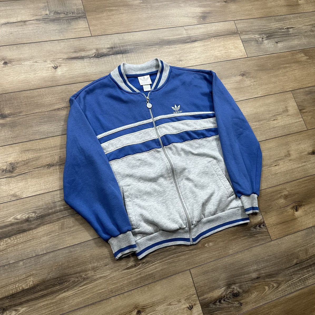 Adidas Vintage 80s Adidas Blue & Grey Trefoil Zip Up Jacket Size US M / EU 48-50 / 2 - 2 Thumbnail