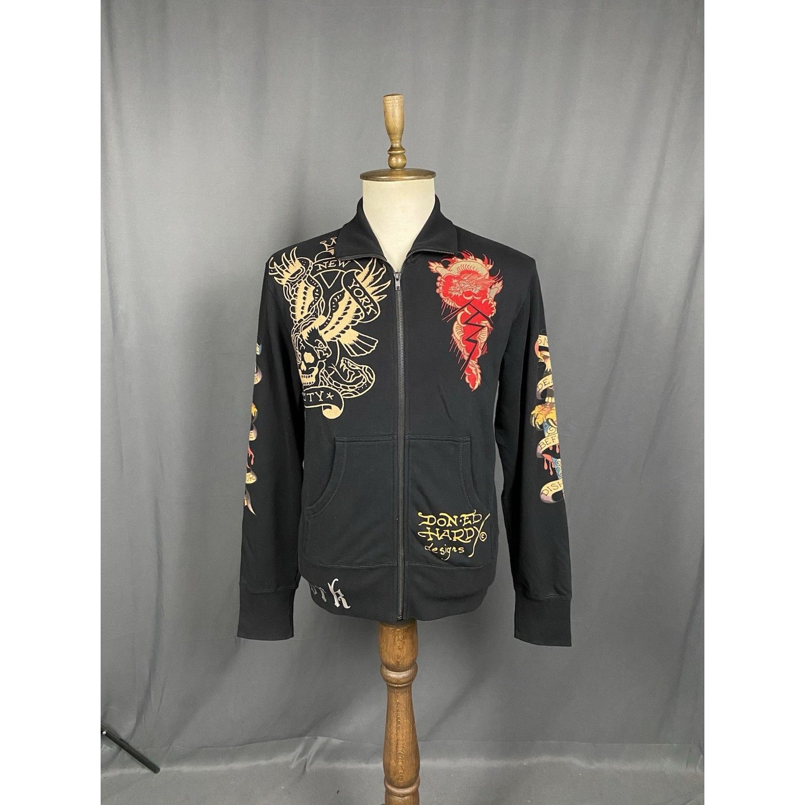 Ed Hardy MINT! Ed Hardy Big Logo Men's Black Full Zip Sweater Size M Size US M / EU 48-50 / 2 - 3 Thumbnail
