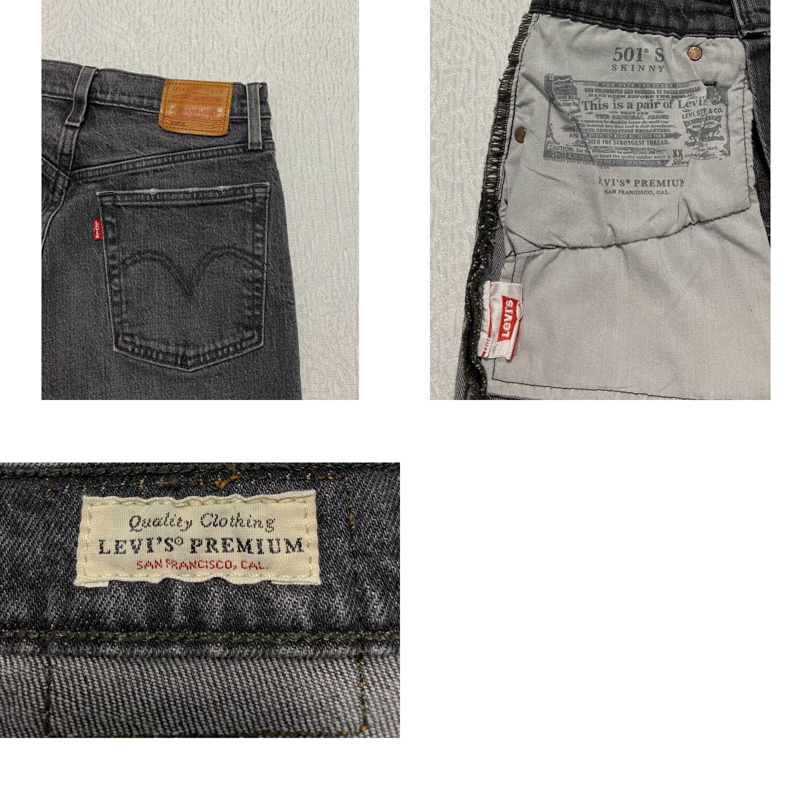 Levi's Levis 501 Jeans Skinny Denim Black 24 Women Button Fly 27.5 Inseam 5-Pocket Stretch 90s Grunge Retro Rock Size 42" / US 20 - 8 Thumbnail