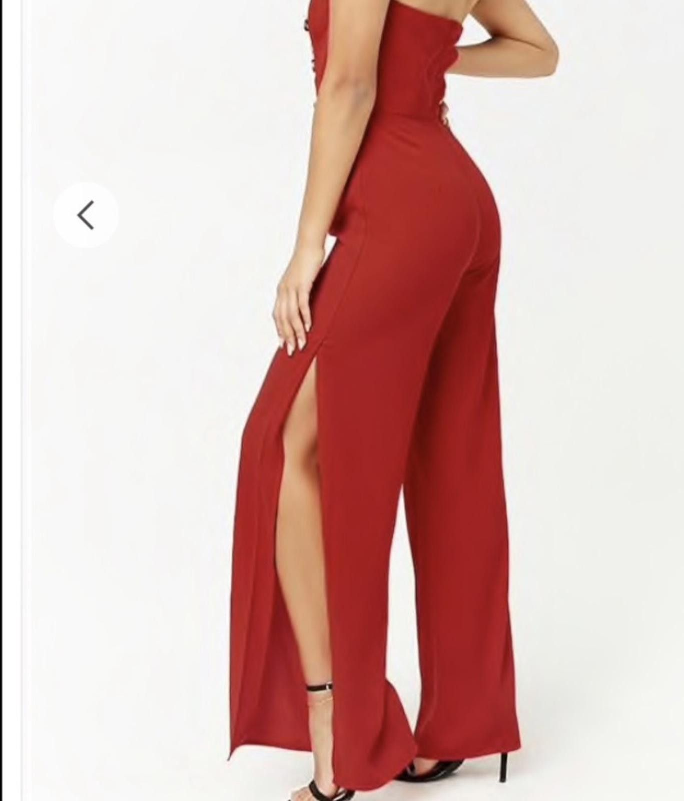 Forever 21 Boho Red Wide Leg Jumpsuit with Side Slits Size 32" / US 10 / IT 46 - 1 Thumbnail