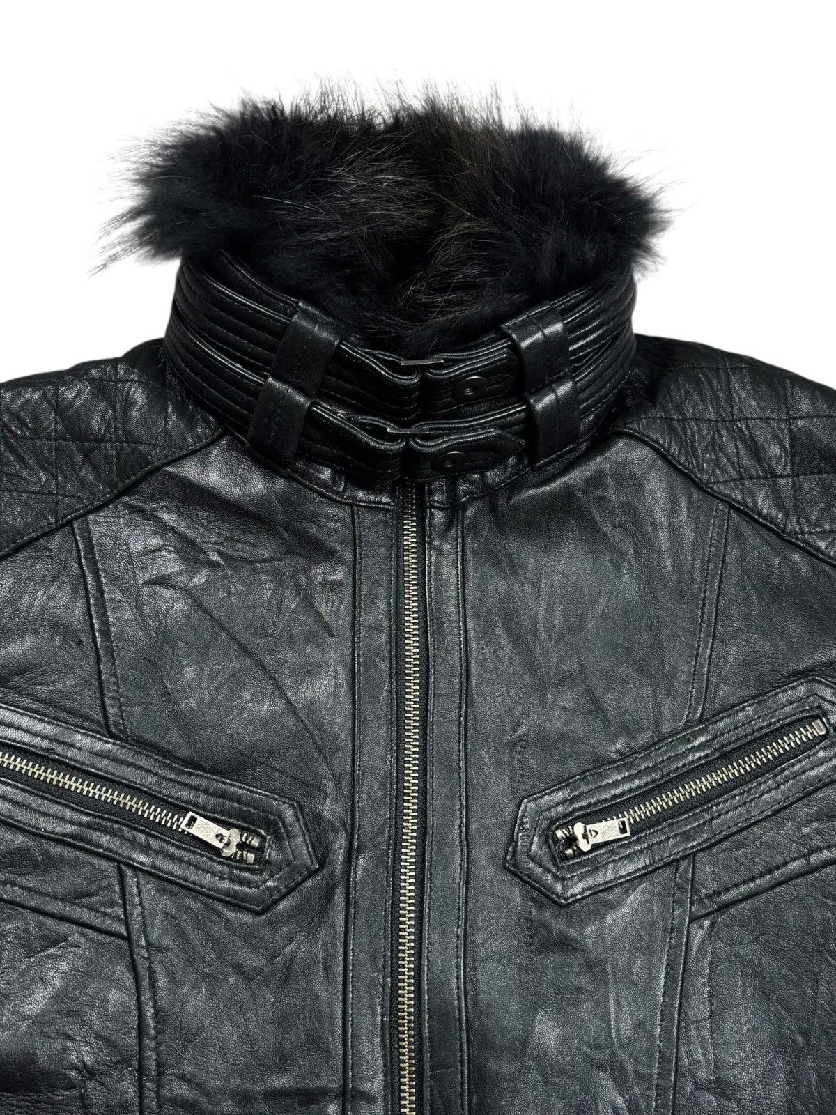2000s Jackrose - Trim Fur Collar Vkei Style Leather Jacket