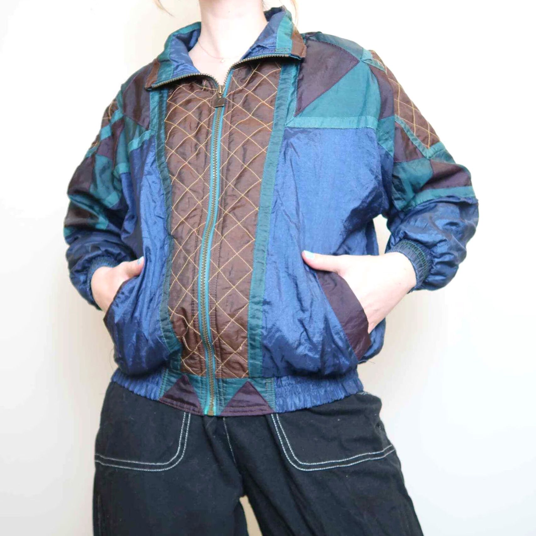 Vintage VINTAGE 90s Active Stuff Nylon Windbreaker Jacket Navy Teal Quilted Bomber M Adults Mens Womens Size M / US 6-8 / IT 42-44 - 3 Thumbnail