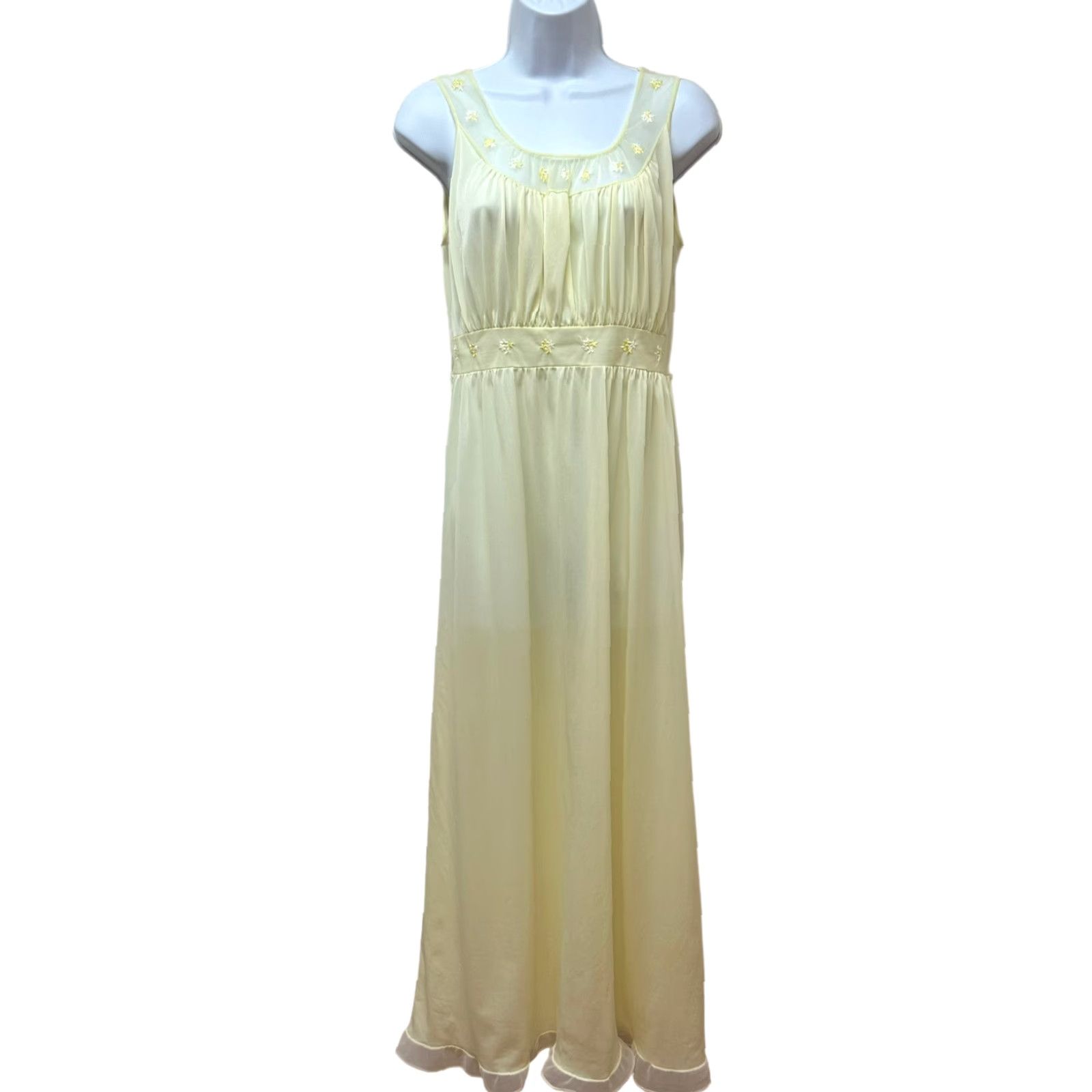 Vintage VINTAGE Nightgown Yellow Silky Nylon Long Nightgown Dainty Floral Embroidery M Nylon Nightgown Yellow Vintage Nightgown Womens Nightgown Size ONE SIZE - 2 Thumbnail