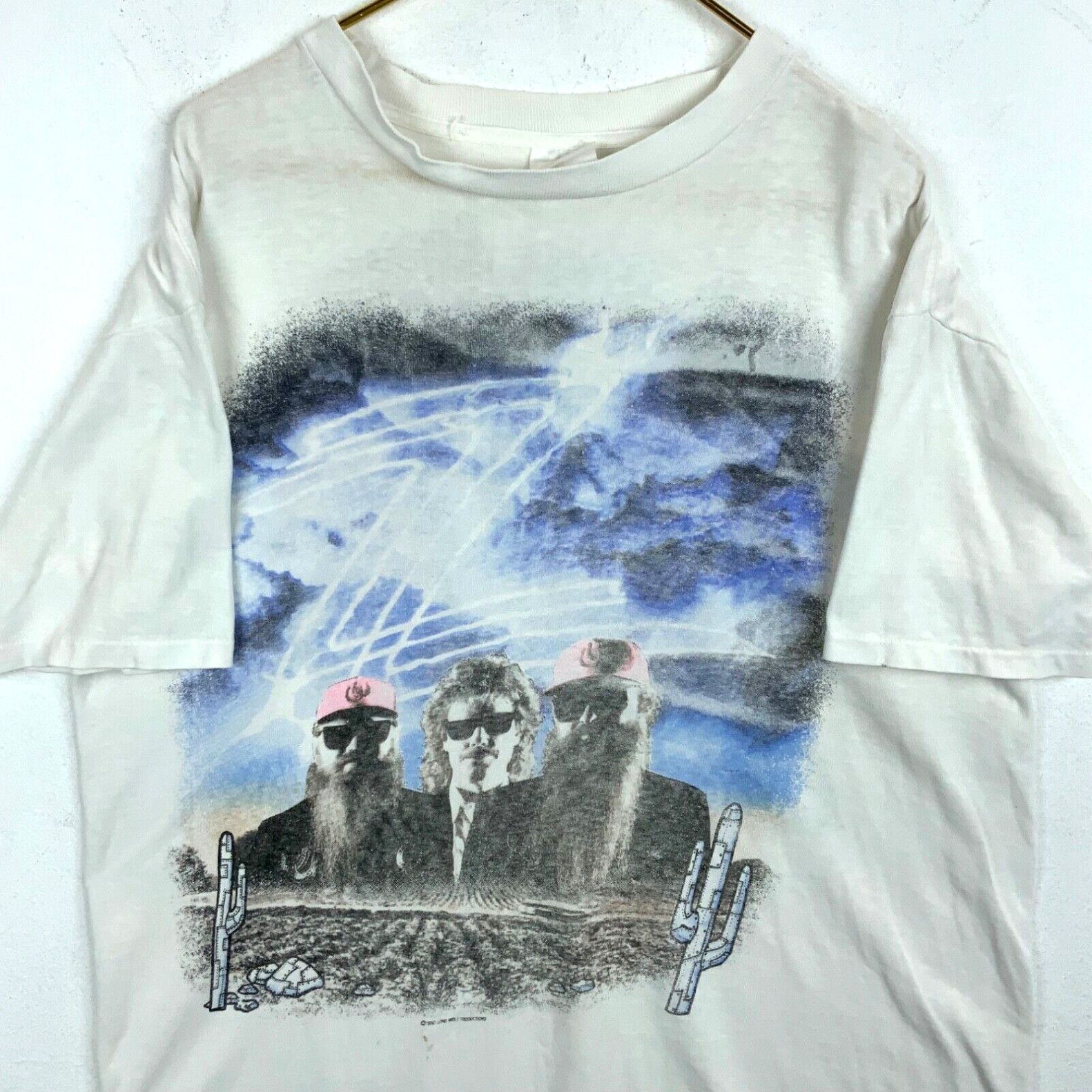 image of Vintage Zz Band T-Shirt Extra Large White 1991 Tour Single Stitch Double Sided, Men's (Size XL)