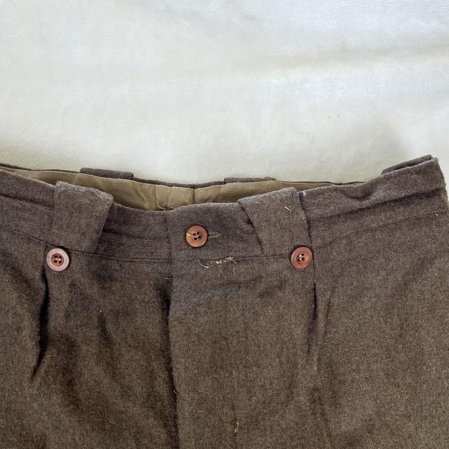Vintage VINTAGE Dantan Castelsarrasin Wool Flannel Dress Pants 34x30 Brown Men Workwear Pants Front Pleated Belt Loops 50s Vintage Winter) Size US 34 / EU 50 - 3 Thumbnail