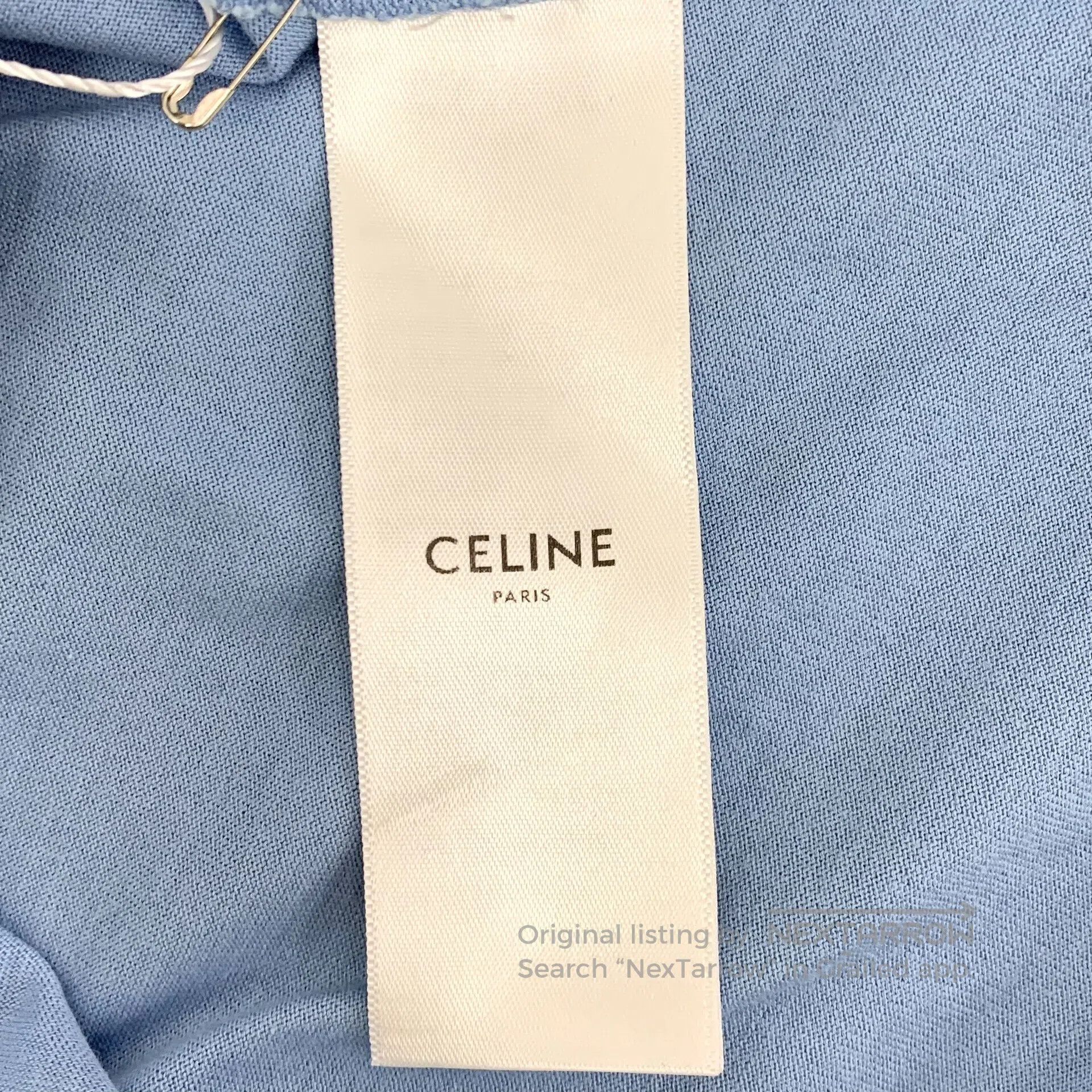 Celine CELINE Blue logo lettering foil cotton round neck short sl Size US S / EU 44-46 / 1 - 5 Thumbnail