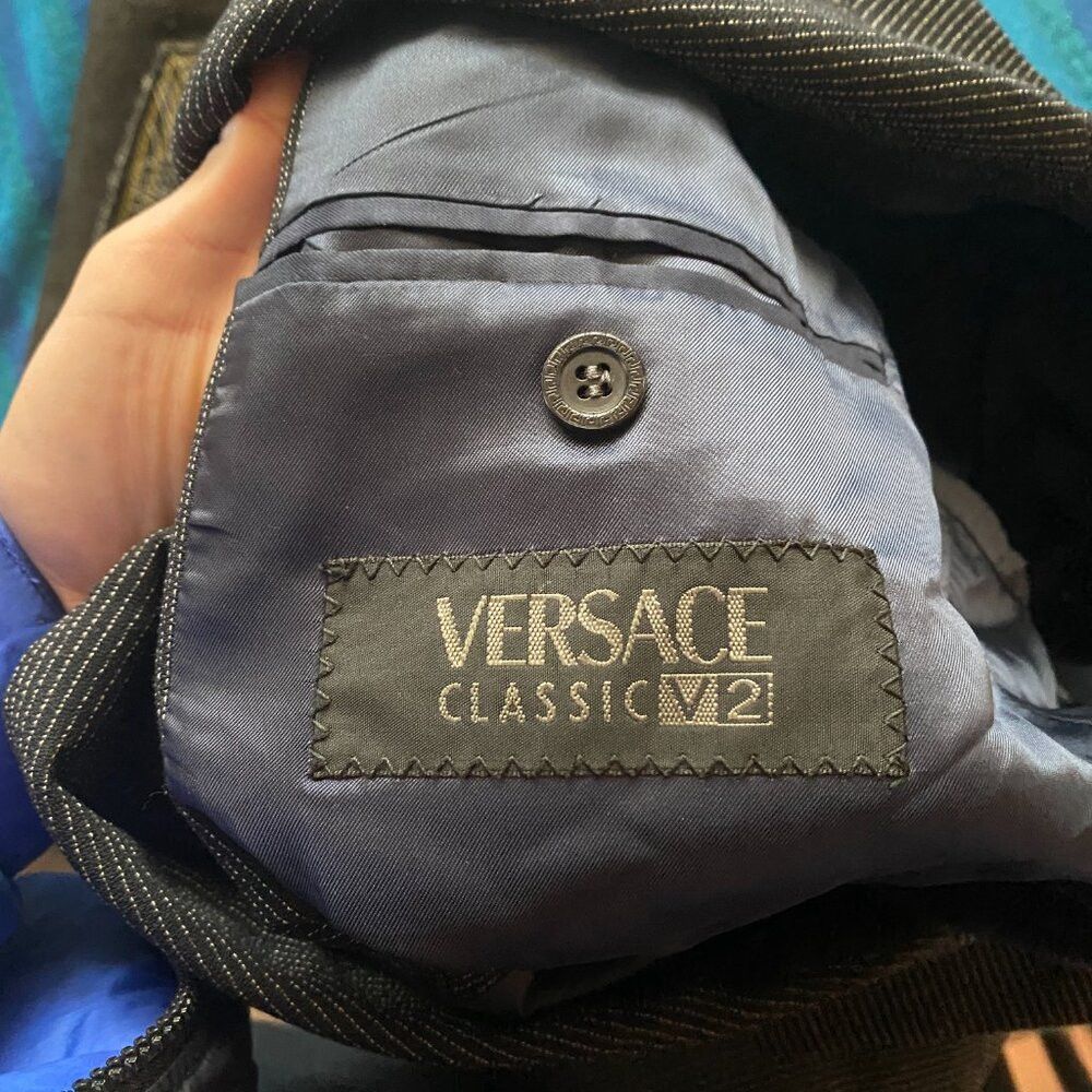 Versace × Vintage Vintage 90s Versace Classic V2 Striped Suit Jacket Size 56 Size 54L - 3 Thumbnail