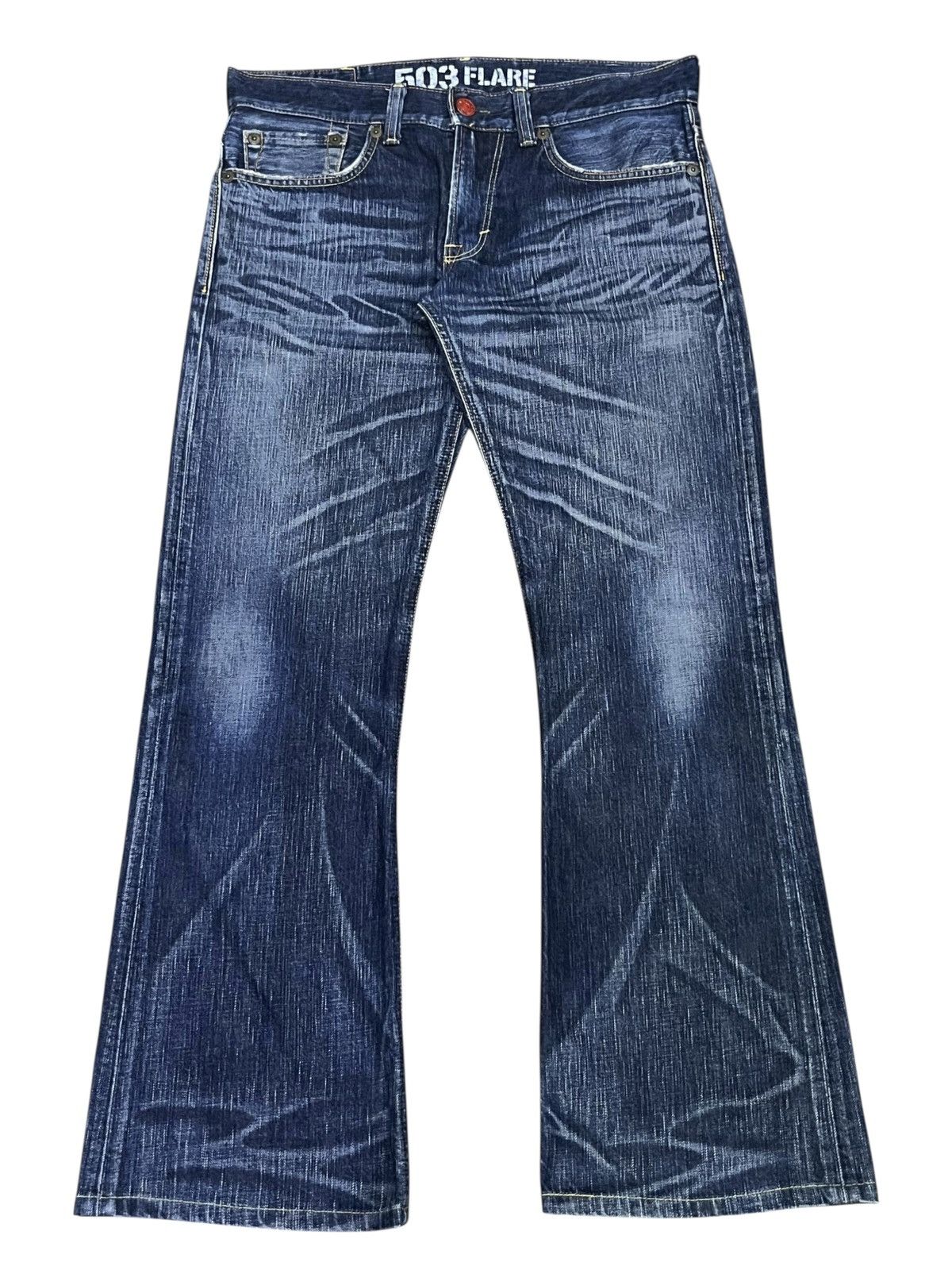 Edwin Vintage 503 FLARE Blue Trip Japan Denim Rare Harajuku Grunge Size US 32 / EU 48 - 2 Thumbnail