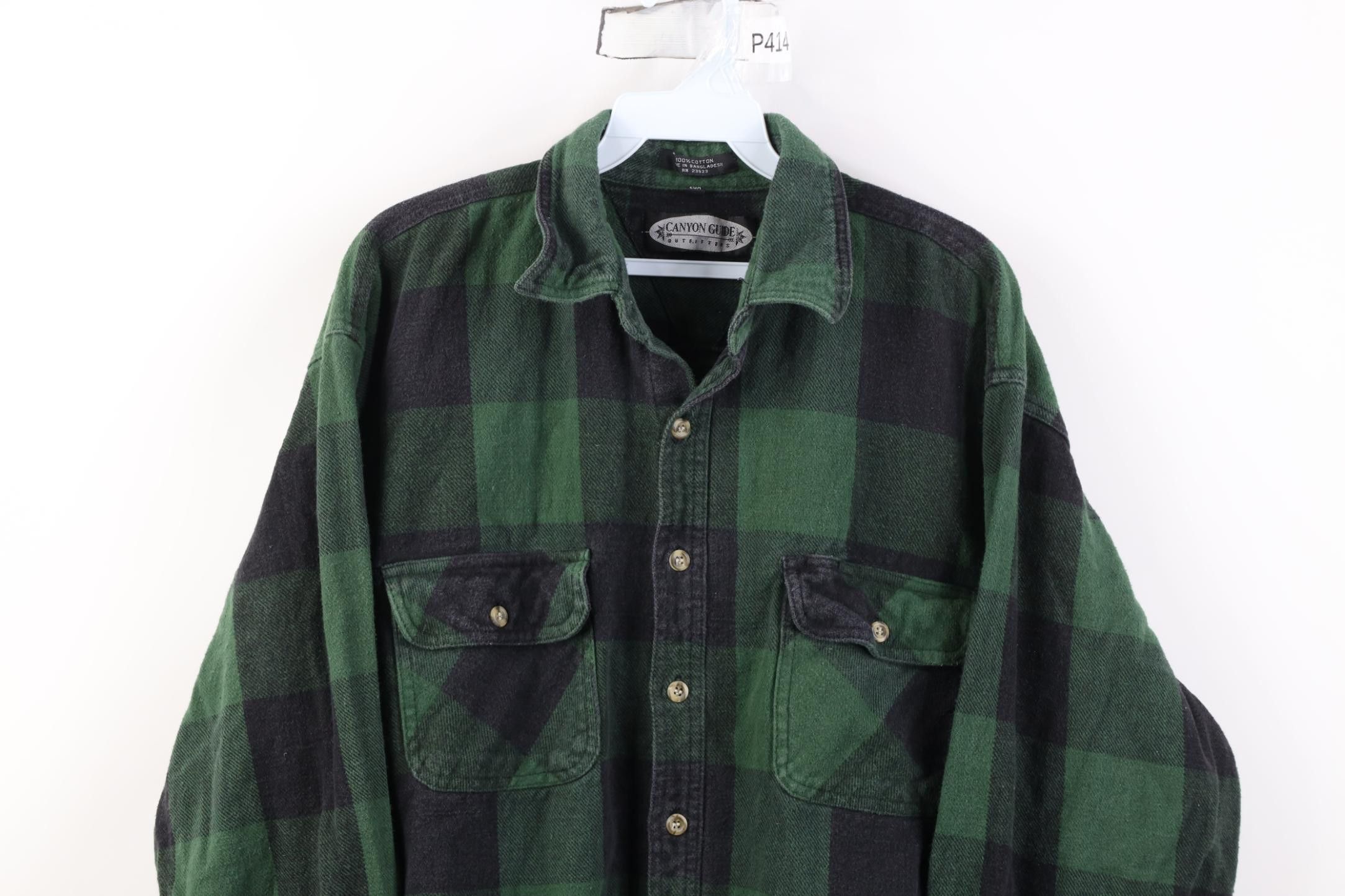 Vintage Vintage 90s Streetwear Heavyweight Button Shirt Green Plaid Size US XL / EU 56 / 4 - 2 Thumbnail