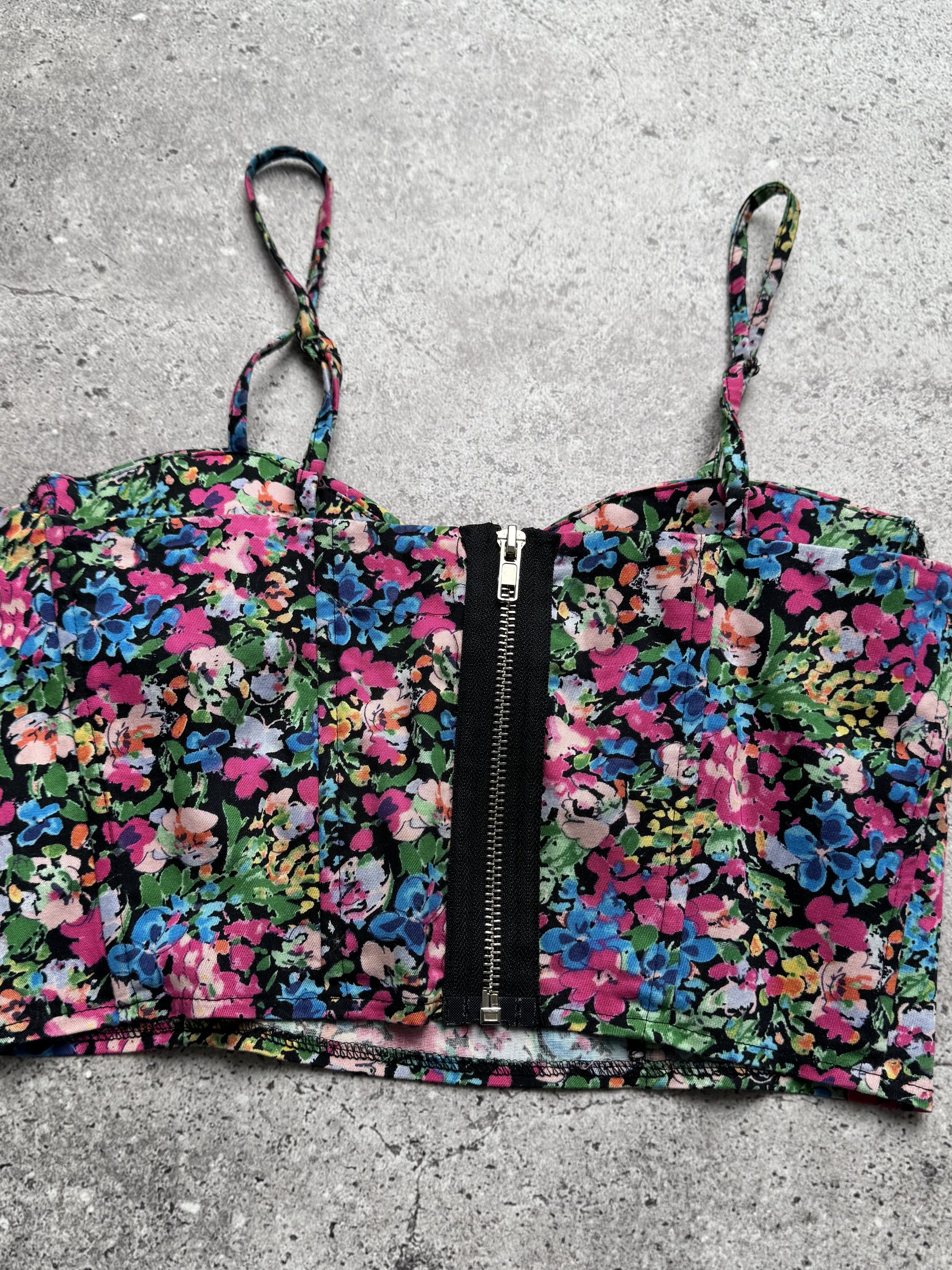 Vintage Vintage Floral Crop Top Strappy Underwire Corset Style (E8) Size XS / US 0-2 / IT 36-38 - 4 Thumbnail