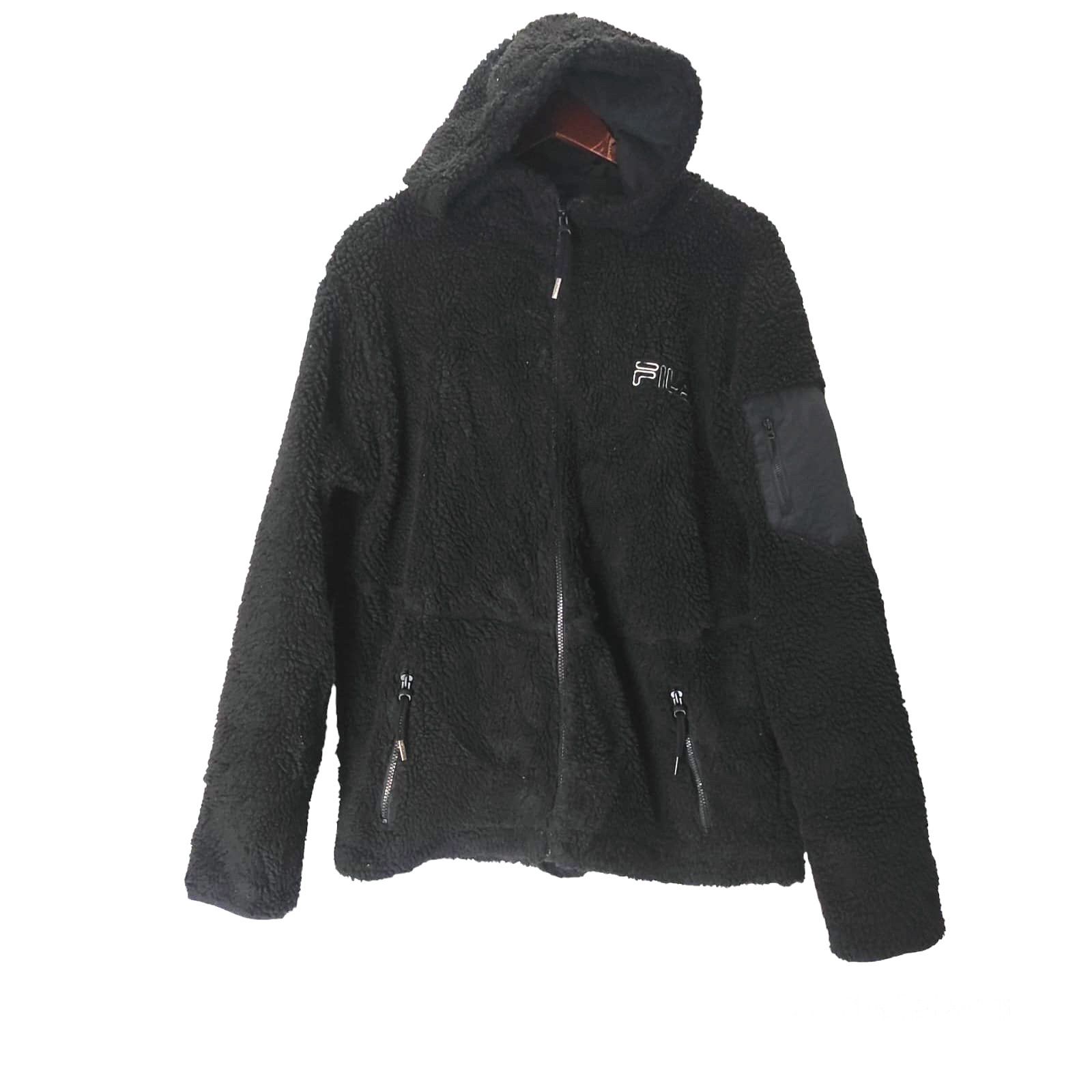 image of Vintage Fila Heritage Hooded Sherpa Fleece Jacket in Black, Men's (Size XL)