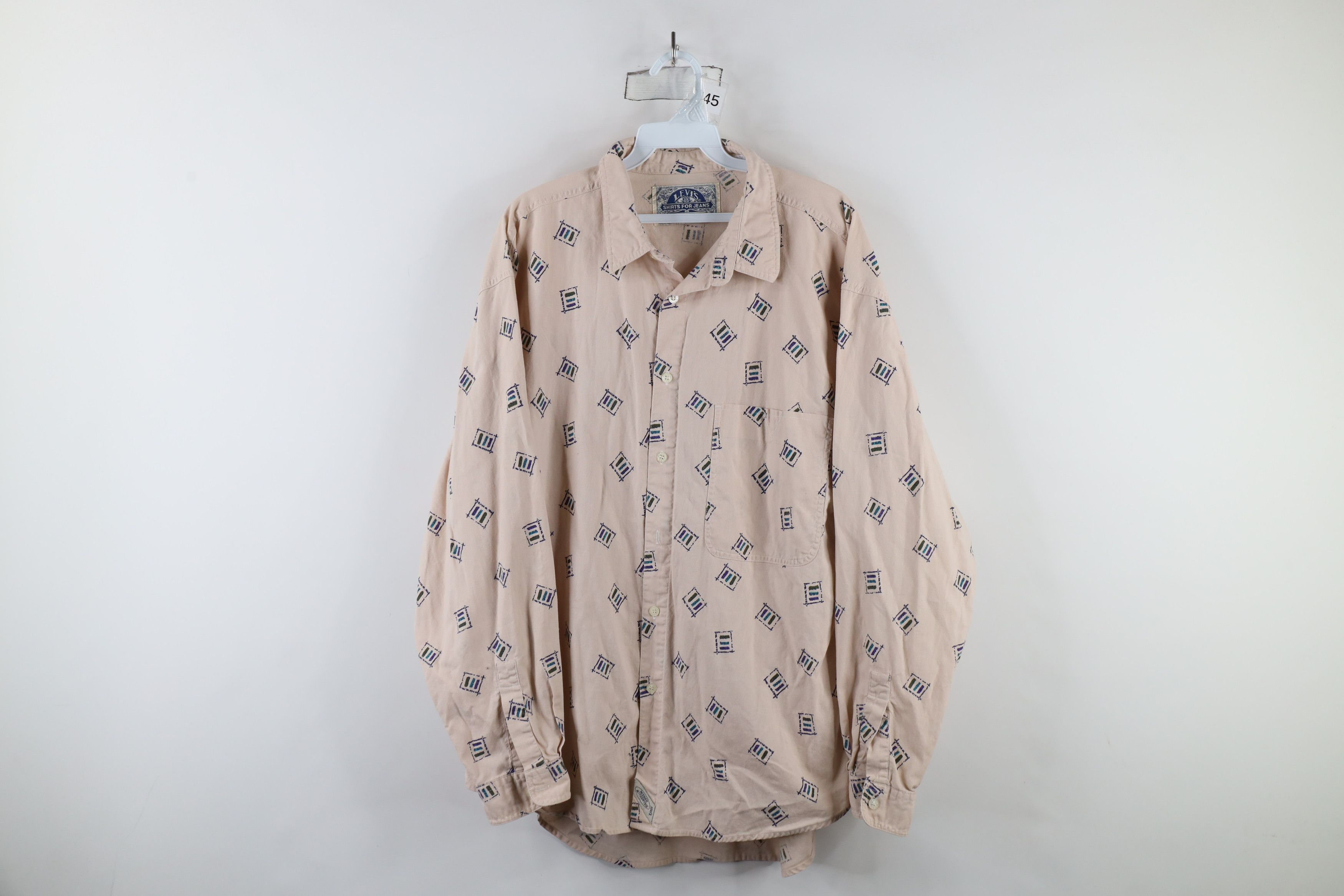 Levi's × Vintage Vintage 90s Levis Abstract Geometric Collared Button Shirt Size US XL / EU 56 / 4 - 1 Thumbnail