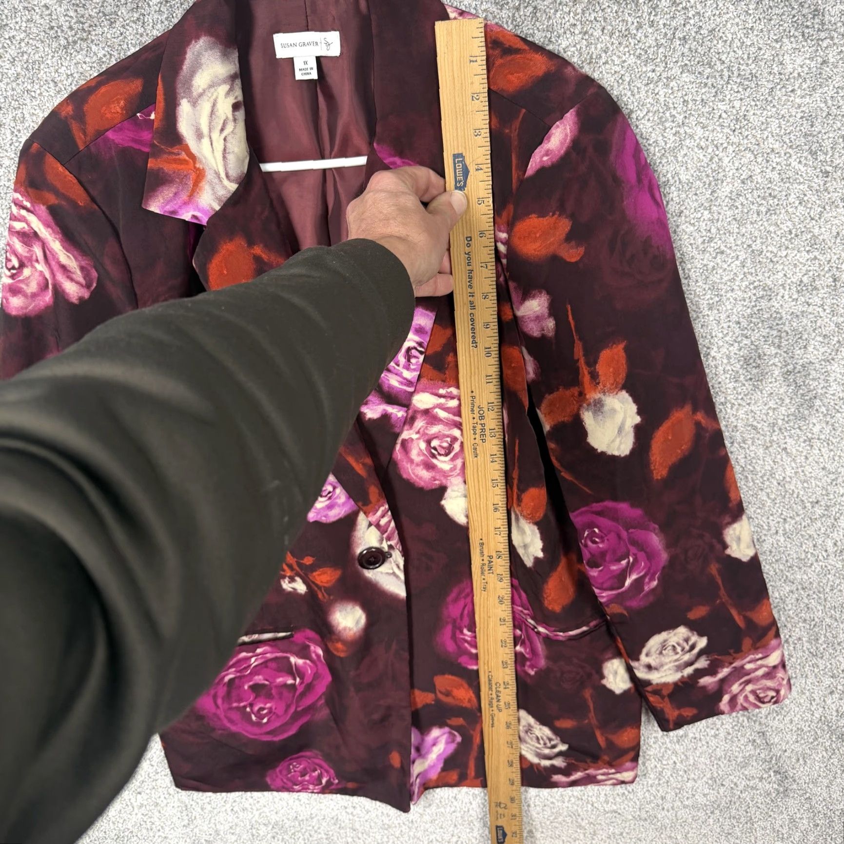 Vintage SUSAN GRAVER Blazer Womens 1X Plus Burgundy Floral Office Chic Bohemian Gothic Pattern Blazer Jacket Size XL / US 12-14 / IT 48-50 - 2 Thumbnail