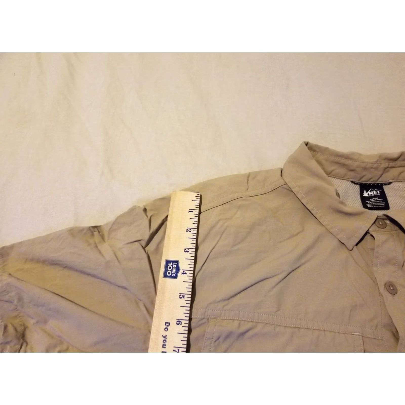 Vintage REI Mens Cotton Button-Up Shirt L Beige Short Sleeve Size 42R - 6 Thumbnail