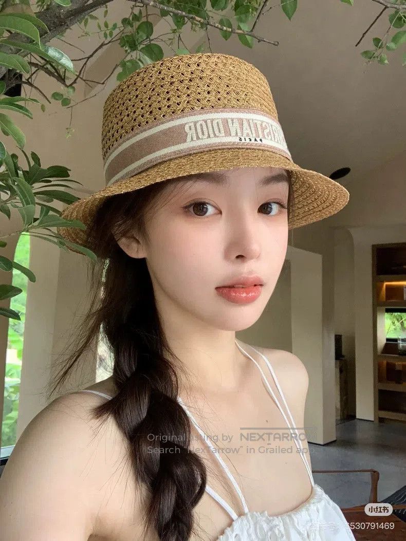 Dior Dior Size57 Pink letter webbing woven straw hat Size ONE SIZE - 5 Thumbnail