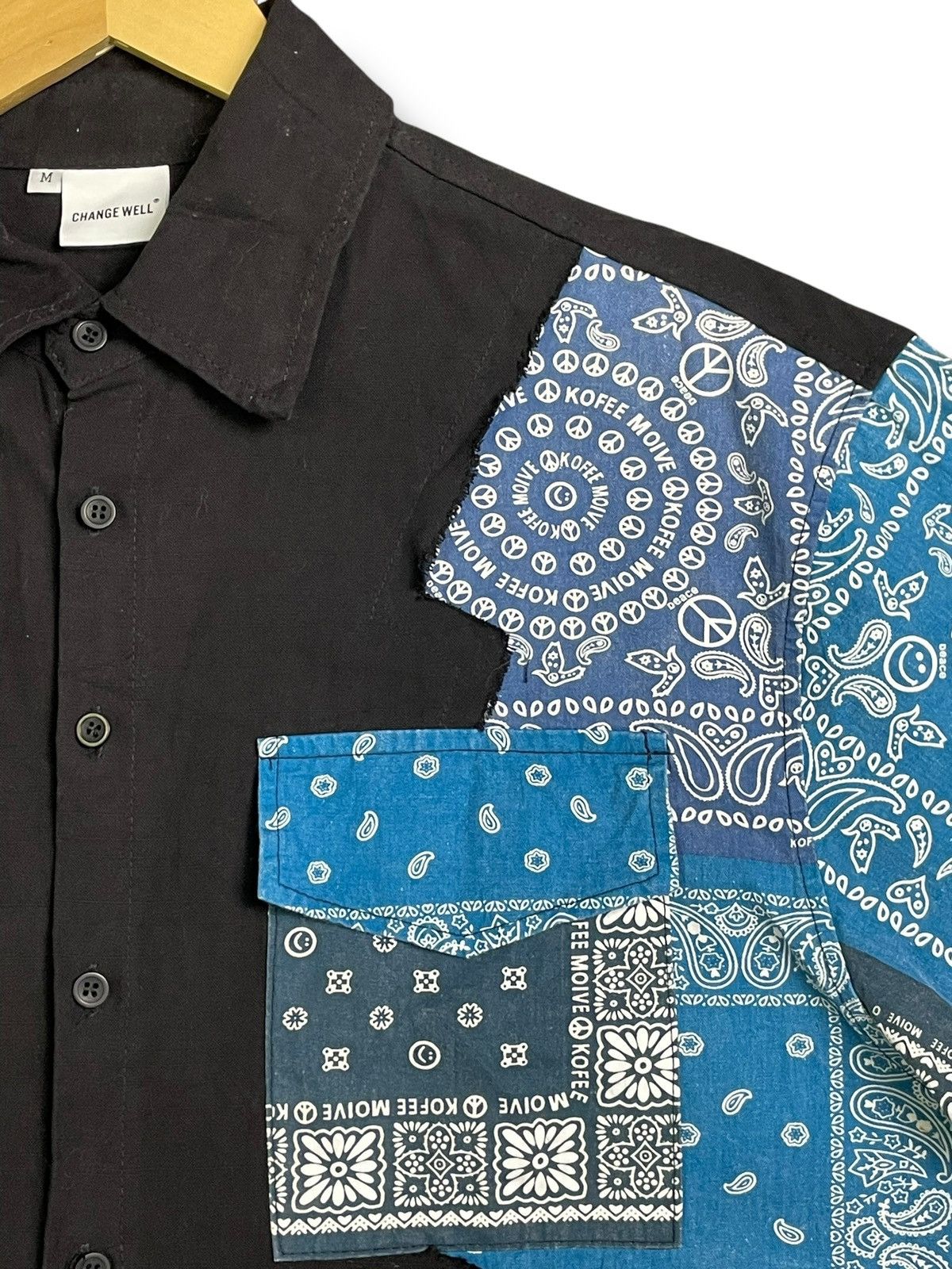Designer × Japanese Brand Change Well Patchwork Design Button Ups Shirt (38) Size US M / EU 48-50 / 2 - 5 Thumbnail