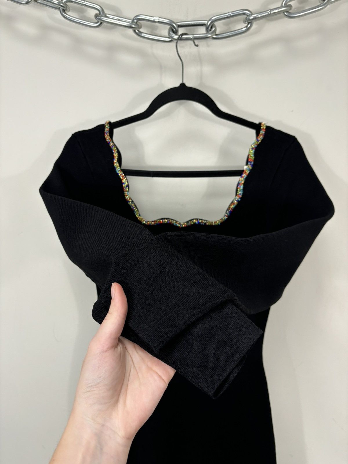 Sandro Sandro NWT Crystal Trims Black Long Sleeve Flared Dress Size M / US 6-8 / IT 42-44 - 6 Thumbnail