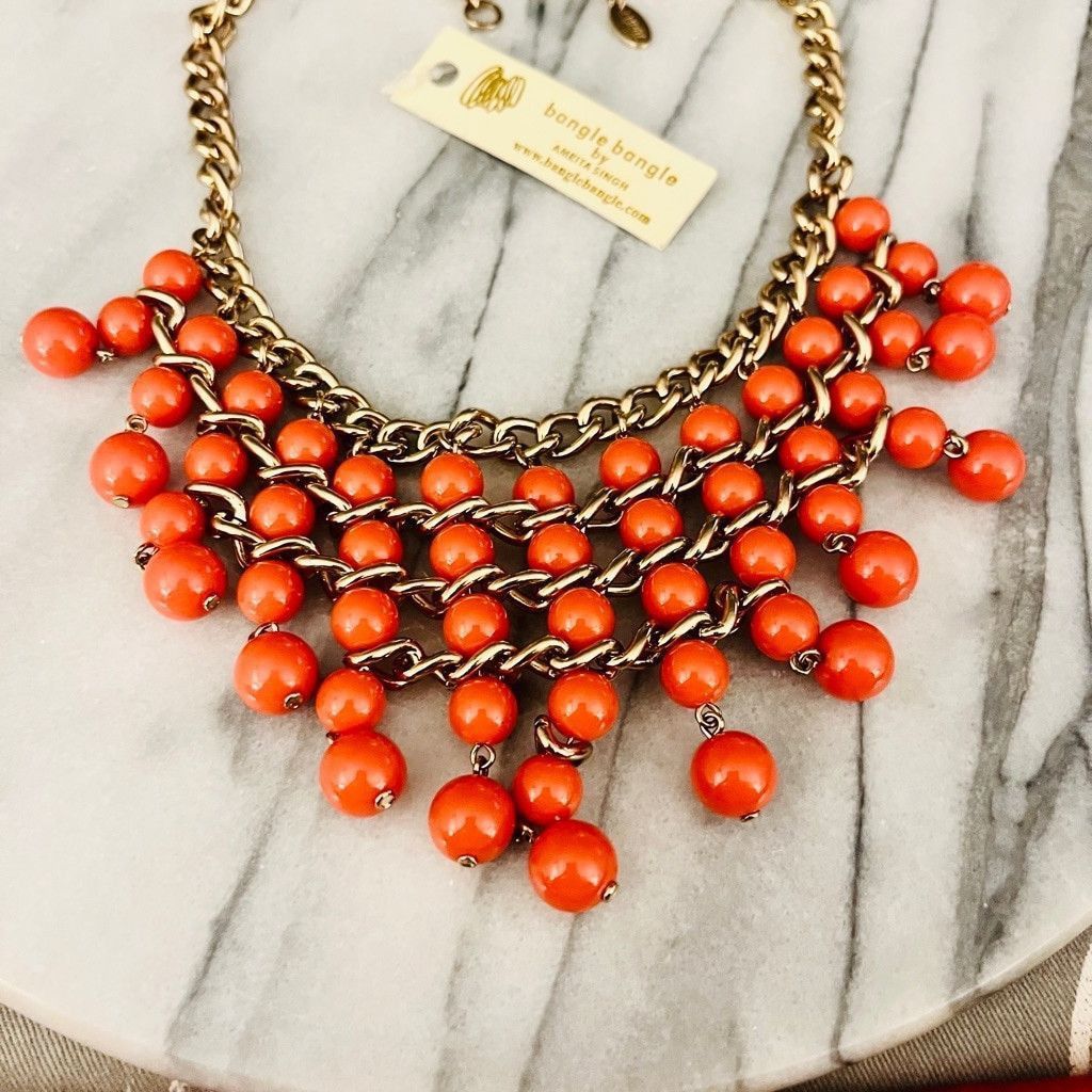 Designer Amrita Singh Beaded Necklace Coral Orange Gold Toned Size ONE SIZE - 2 Thumbnail