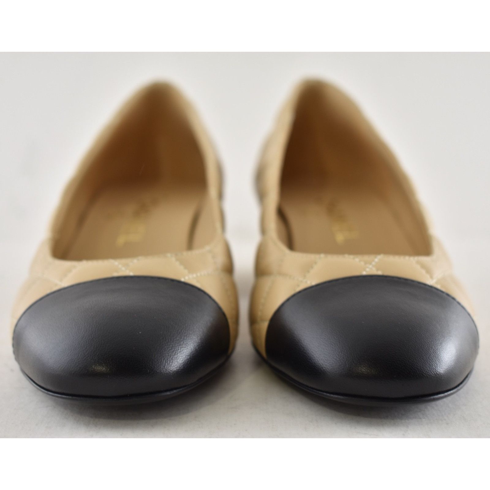 Chanel Chanel 24B Beige Lambskin Quilted CC Block Heel Pumps 37.5 Size US 7.5 / IT 37.5 - 9 Thumbnail