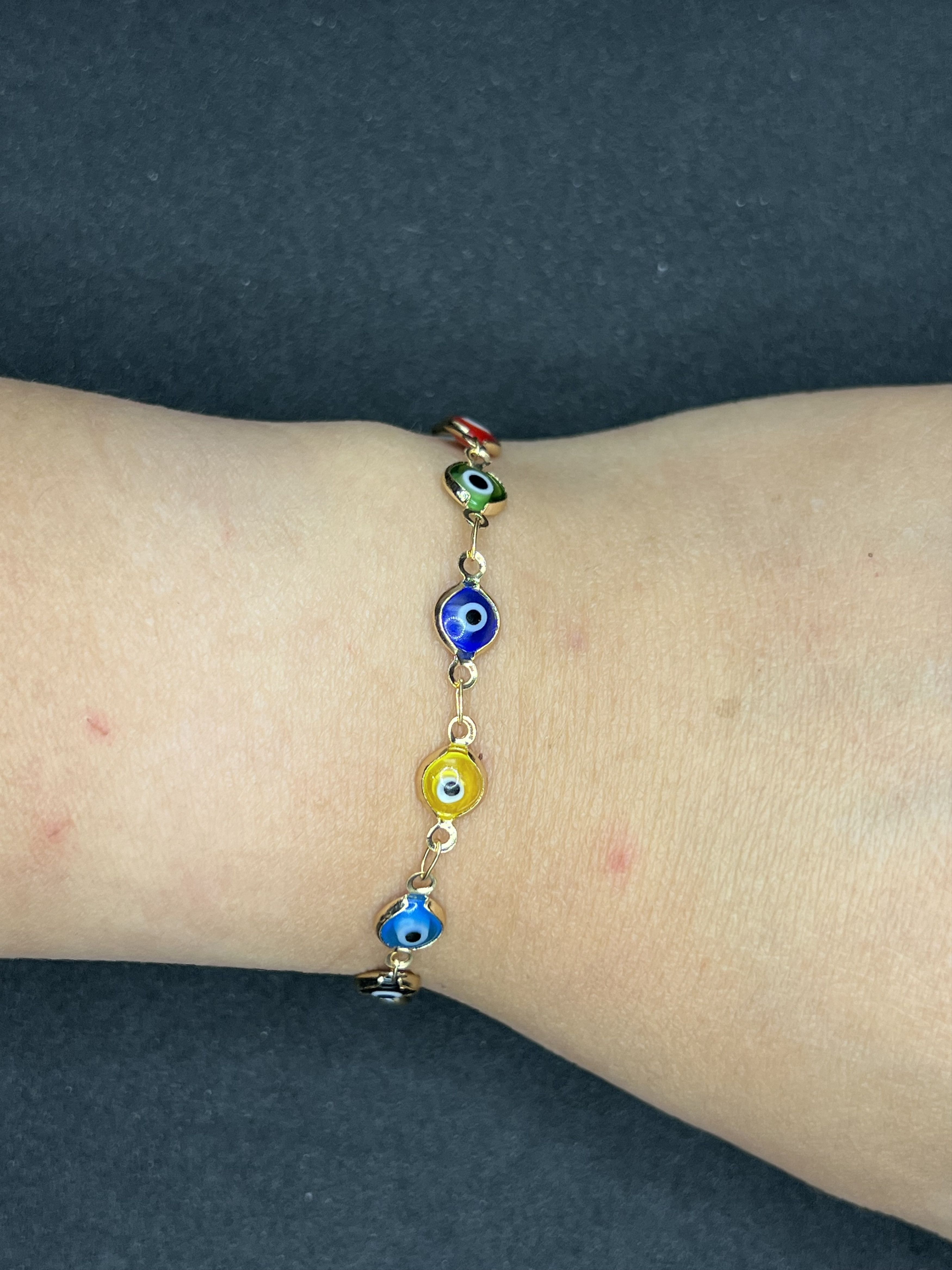 Handmade Evil Eyes Gold Chain Bracelet Size ONE SIZE - 3 Thumbnail