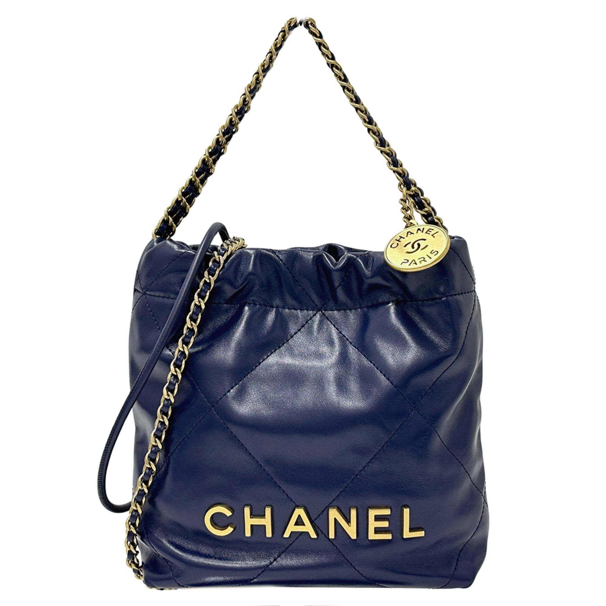 Chanel Chanel Handbag 22 Women's Brand Shoulder Bag 2-way Leather Navy Gold Hardware Chain Mini Size ONE SIZE - 1 Thumbnail