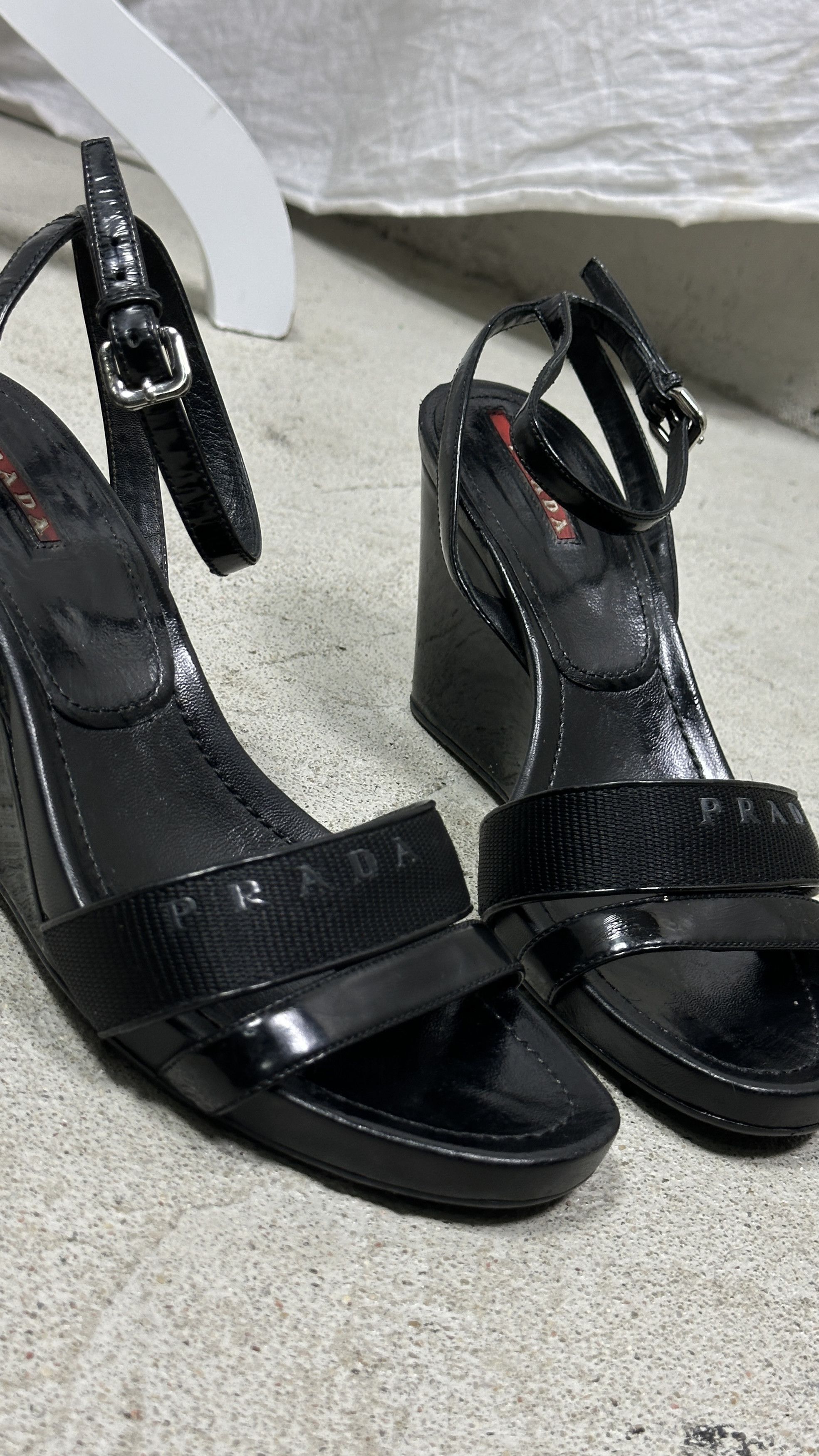 Prada Vintage Prada Leather Platform Wedge Sandals 00s Size US 8 / IT 38 - 10 Thumbnail