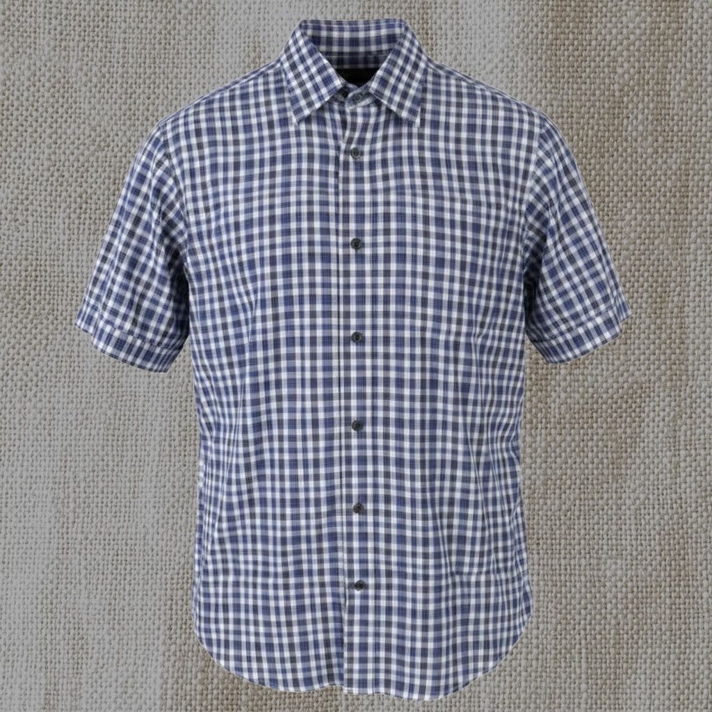 Z Zegna Z ZEGNA Shirt M Blue Plaid Button Front Spread Short Sleeve Men's Size US M / EU 48-50 / 2 - 1 Thumbnail