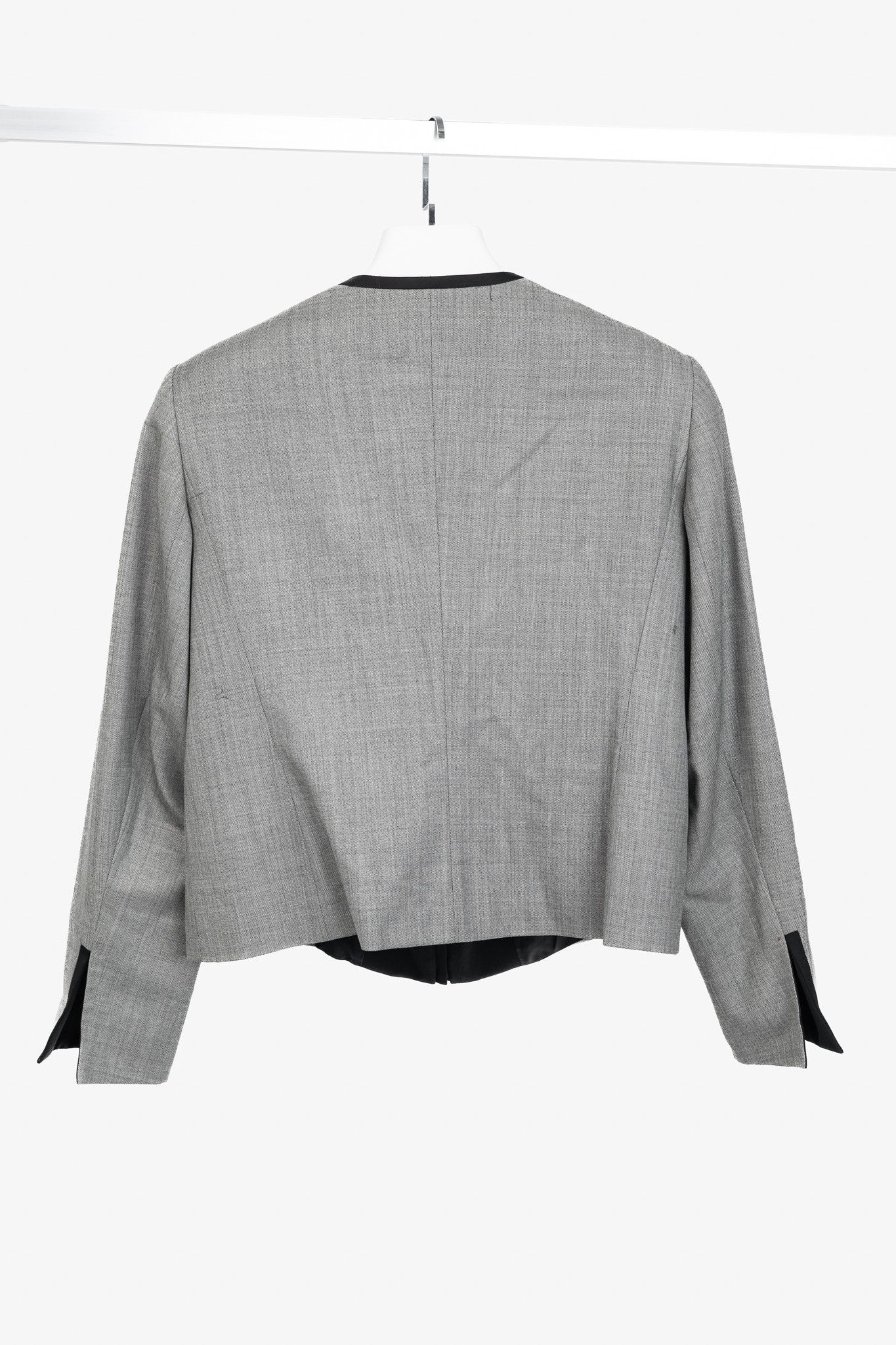 Escada Escada Grey Wool Contrast-Piping Zip Blazer Size L / US 10 / IT 46 - 2 Thumbnail