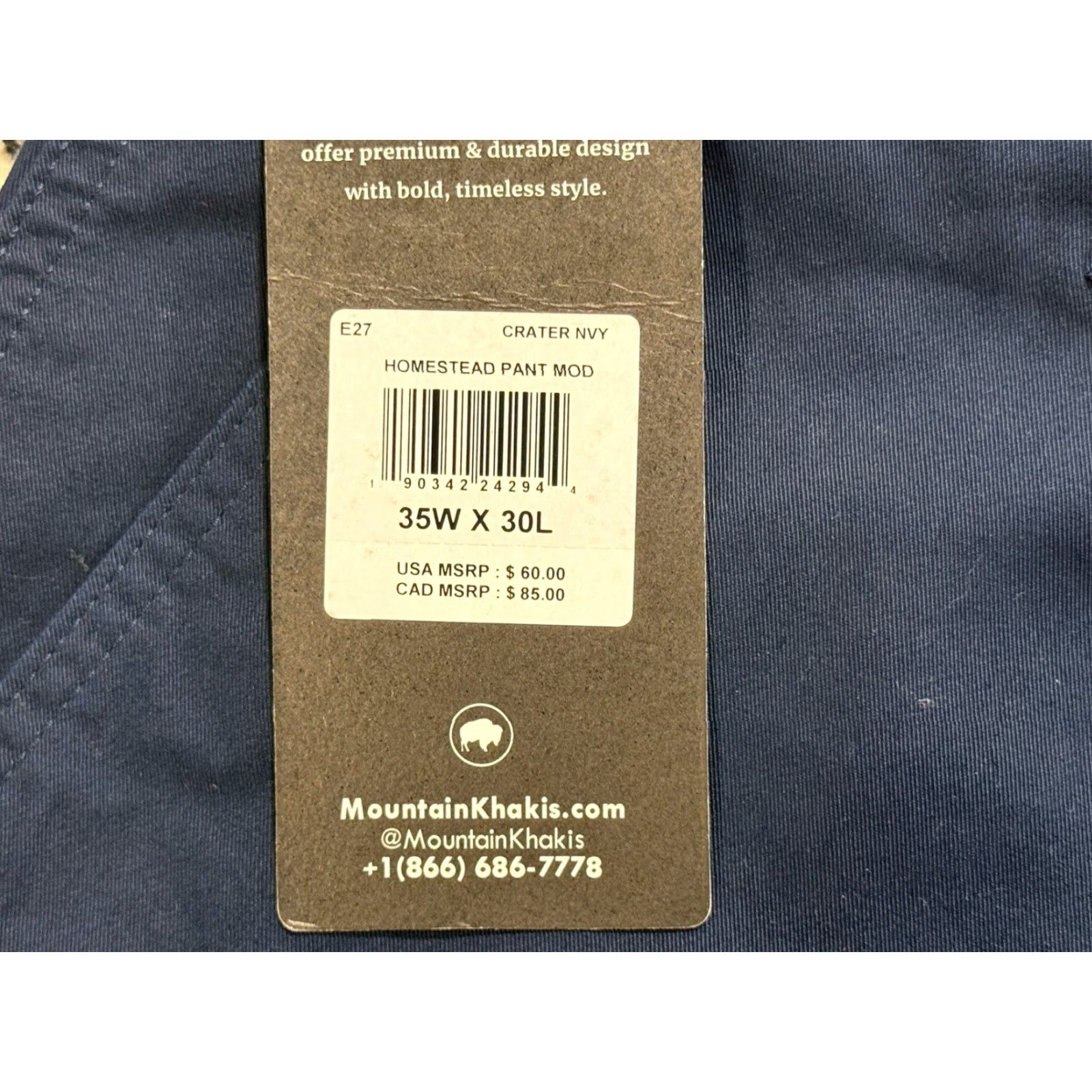Mountain Khakis NWT Mountain Khaki Men’s Homestead Chino Pant 35x30 Modern Fit Crater Navy Blue Size US 35 - 4 Thumbnail
