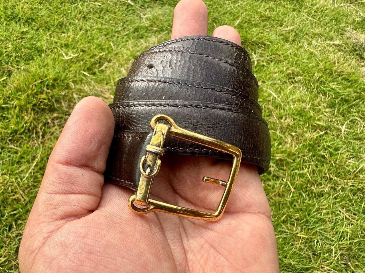 Hermes Authentic Authentic Vintage Hermes Gold Buckle Leather Belt Size ONE SIZE - 1 Thumbnail