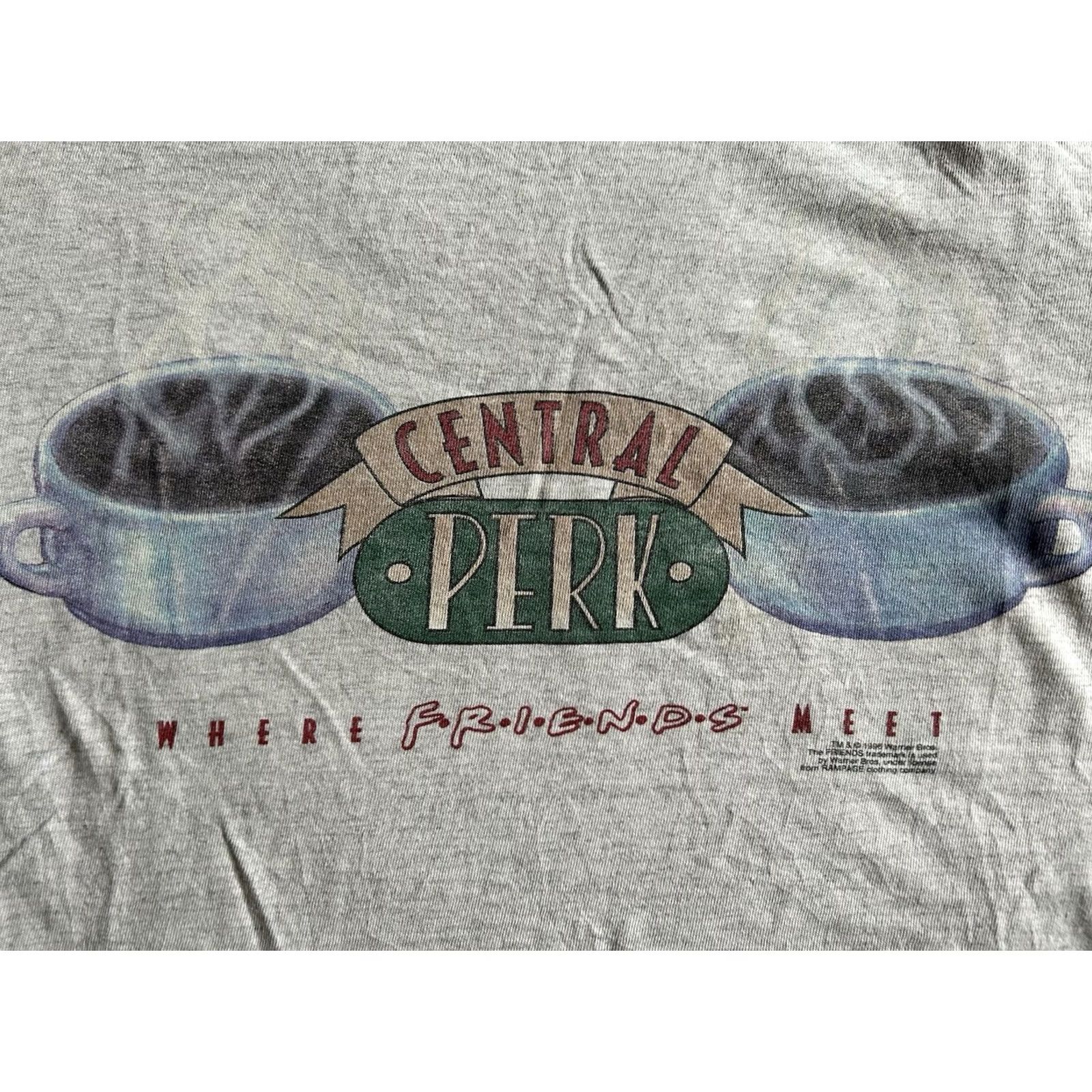 Logo 7 VINTAGE Friends Central Perk TV Show T-Shirt Logo Mens M Distressed 1996 Gray Short Sleeve Crew Neck 90s Size US M / EU 48-50 / 2 - 3 Thumbnail