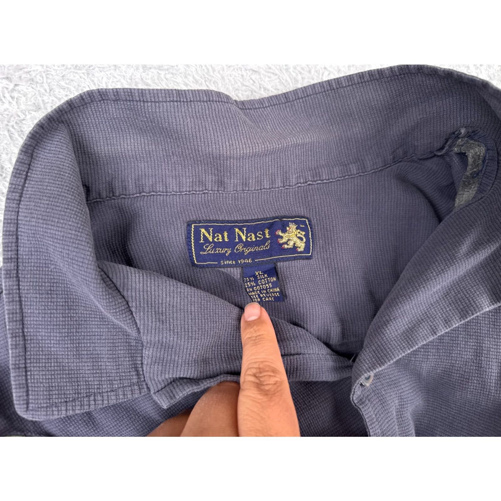 Nat Nast Nat Nast Mens Blue Purple Embroidered Palm Diver Silk Blend Shirt XL Hawaiian Button-Up Capable All Seasons Size US XL / EU 56 / 4 - 4 Thumbnail