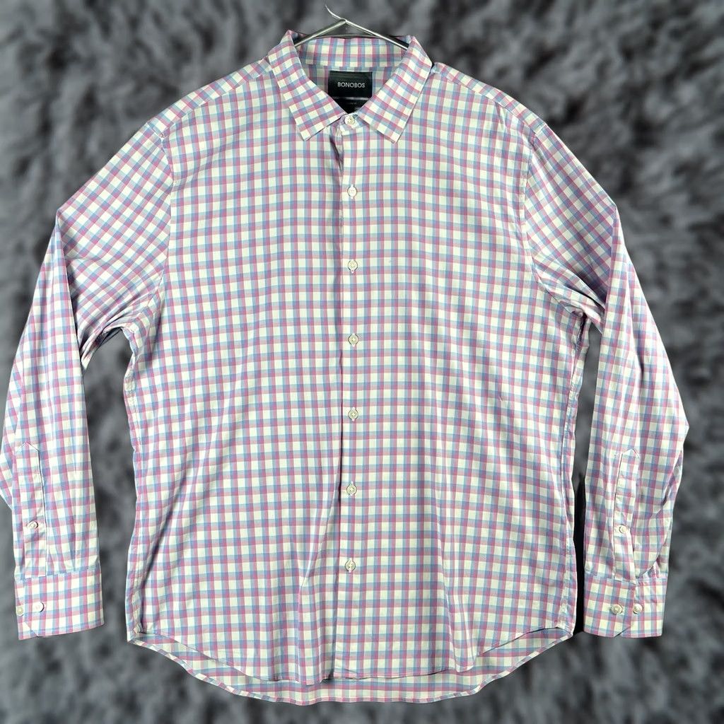 Bonobos Bonobos XL Button-Up Shirt Men Long Sleeve Check Blue Pink Preppy Standard Fit Casual Casual Wear Size US XL / EU 56 / 4 - 1 Thumbnail