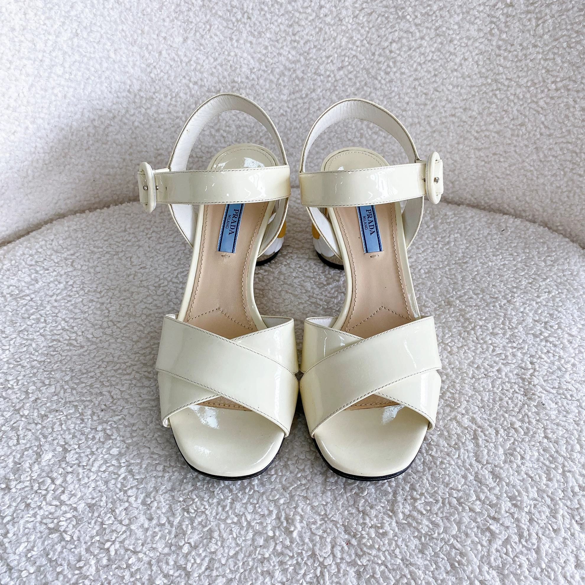 Prada Prada White Patent Leather Heeled Sandals 37.5 Size US 7 / IT 37 - 2 Thumbnail