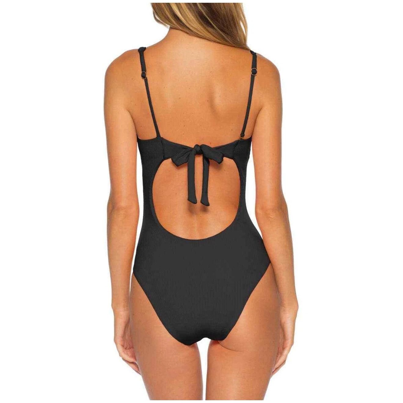 Other Becca Womens Black Fine Ribbed One Shoulder One Piece Medium Size M / US 6-8 / IT 42-44 - 2 Thumbnail