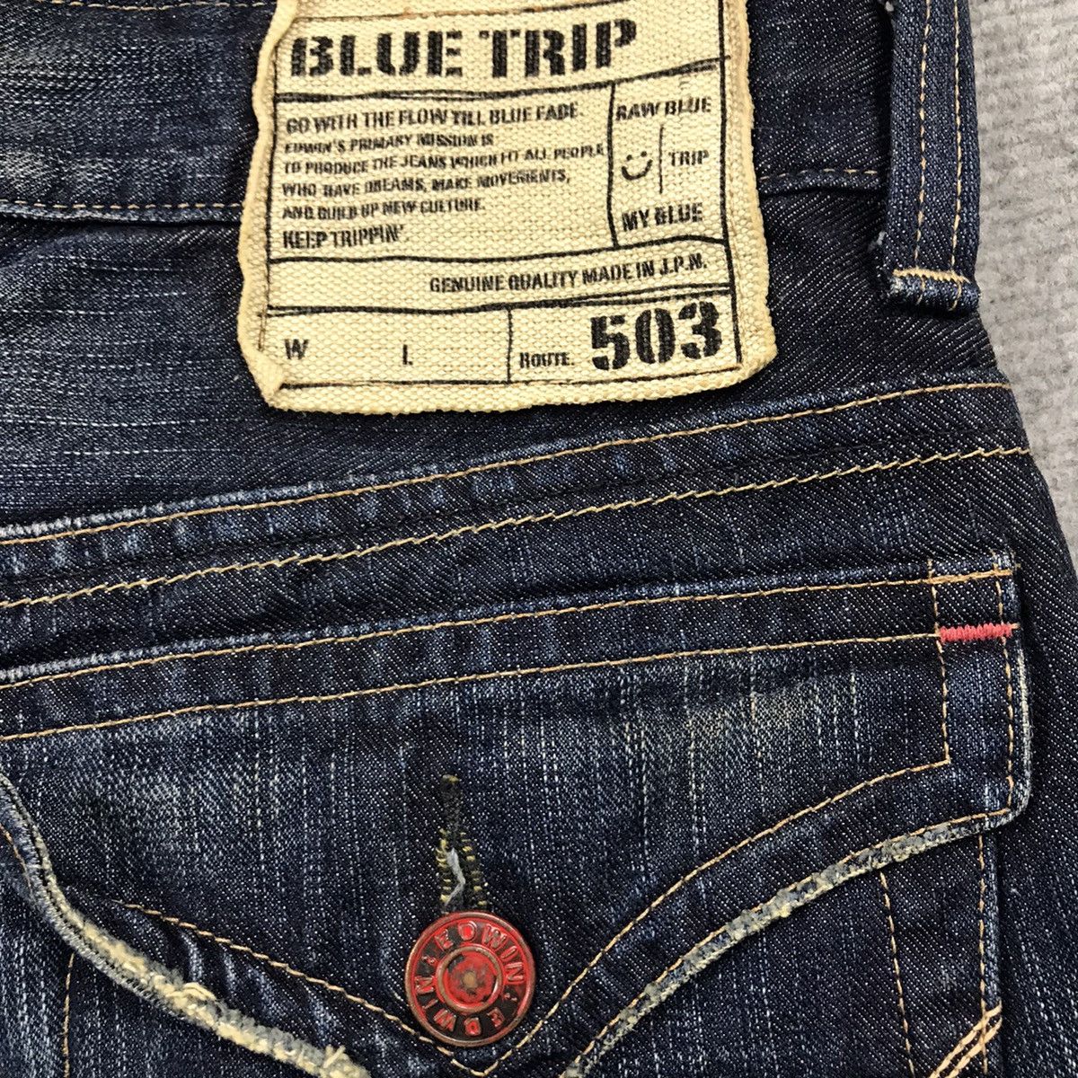 Edwin × Japanese Brand BAGGY💀RIPPED DISTRESSED EDWIN JAPAN BLUE TRIP DENIM PANTS Size US 34 / EU 50 - 13 Thumbnail