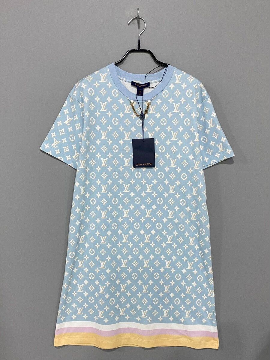 Louis Vuitton Louis Vuitton Blue Monogram Chain Cotton Dress Size L / US 10 / IT 46 - 1 Thumbnail