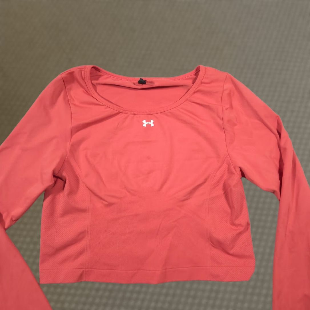 Under Armour Under Armour Shirt Womens XL Cropped Long Sleeve Crew Neck Gym Training Coral Pink Logo Size XL / US 12-14 / IT 48-50 - 1 Thumbnail