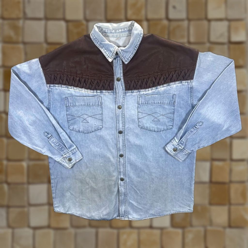 Other Vintage Cowboy Western Blue Denim Popper Long Sleeve Shirt M L Size US L / EU 52-54 / 3 - 1 Thumbnail