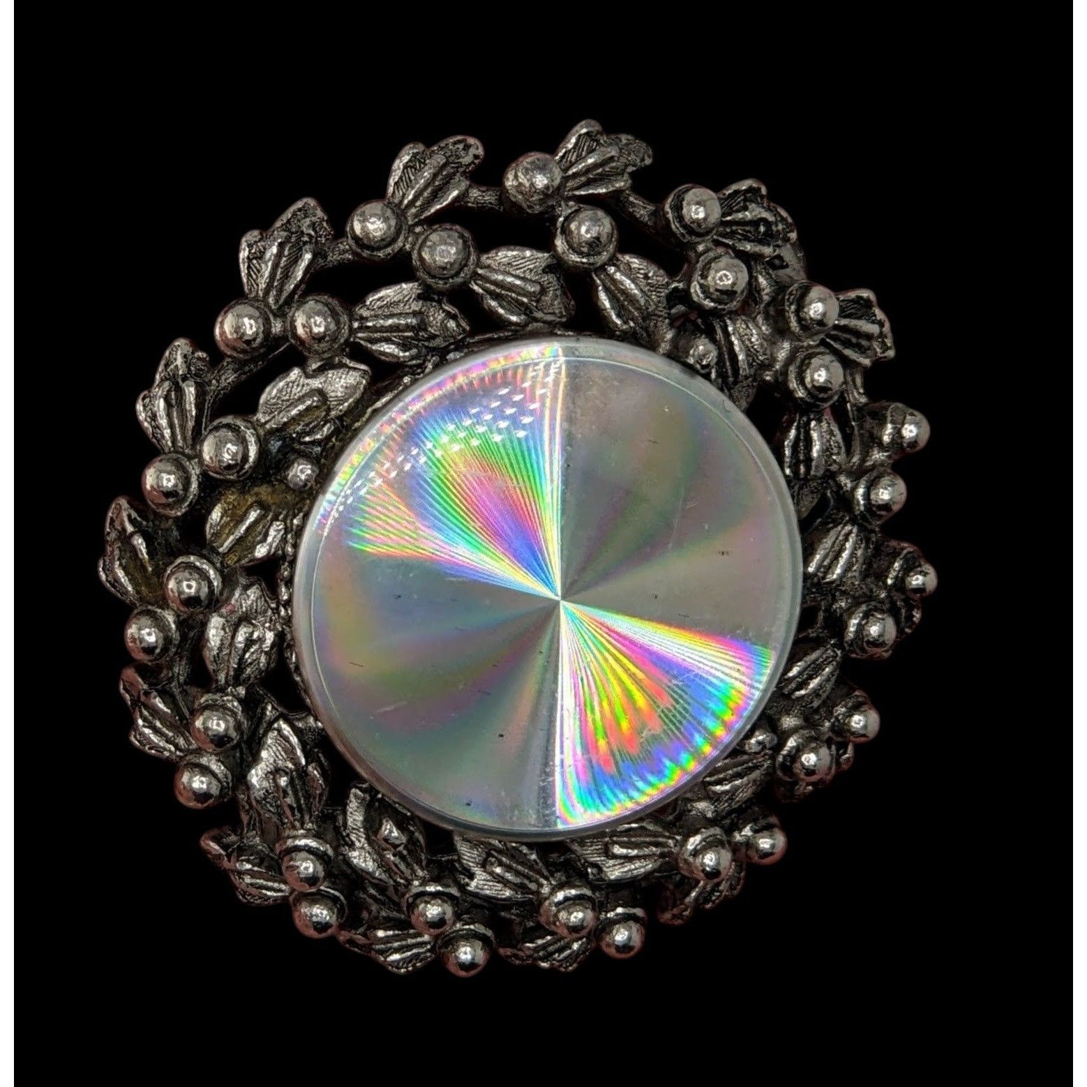 Other Vintage Prismatic Wreath Brooch With Iridescent Glass Center Size ONE SIZE - 1 Thumbnail